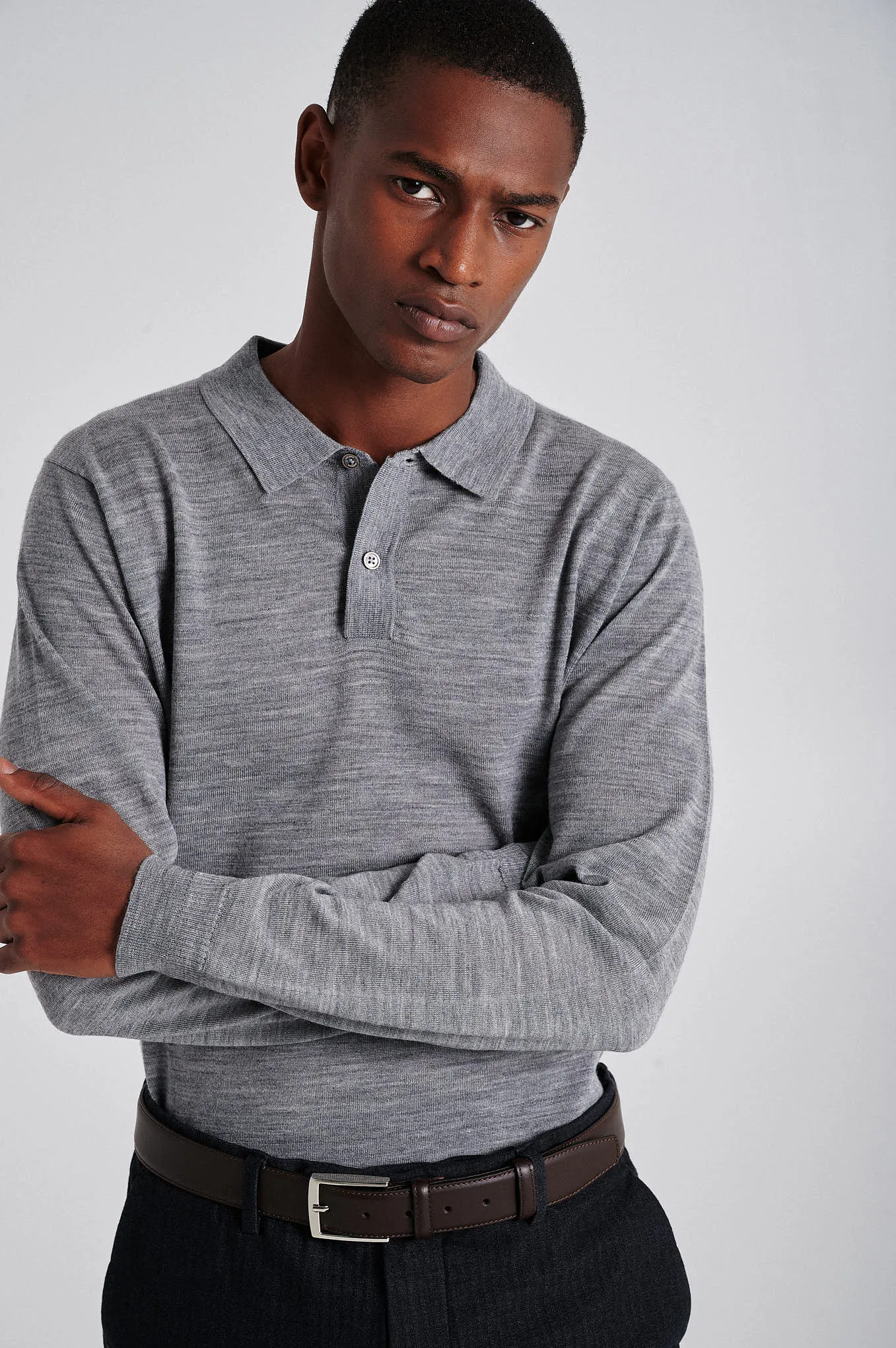 Men's extrafine merino wool polo sweater