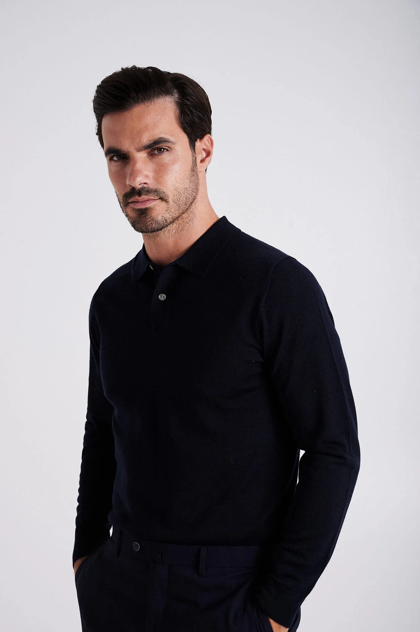 Men's extrafine merino wool polo sweater