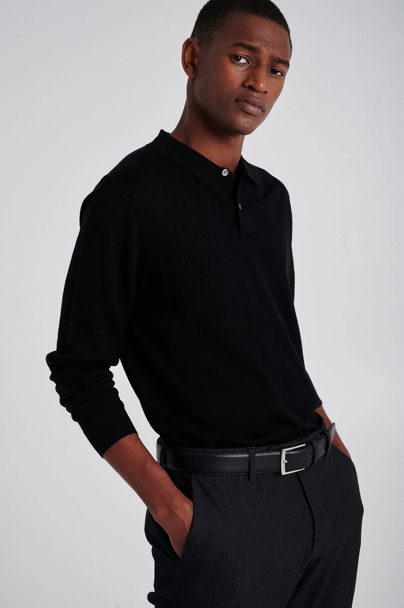 Men's extrafine merino wool polo sweater