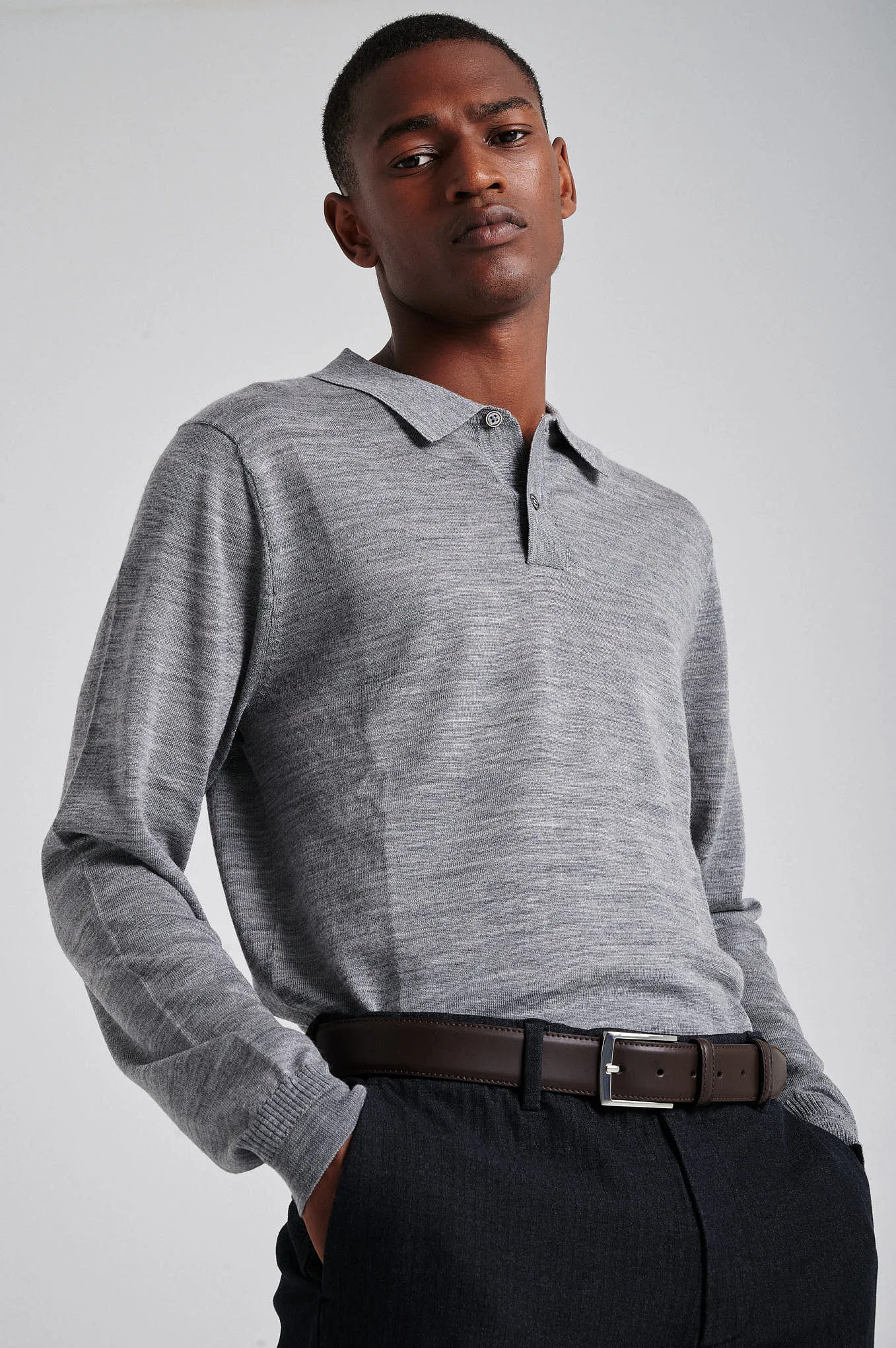 Men's extrafine merino wool polo sweater