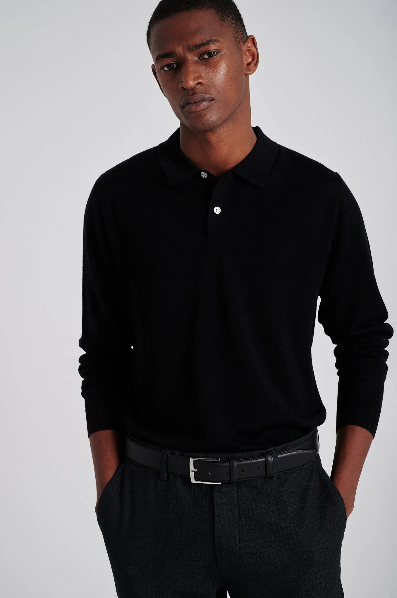 Men's extrafine merino wool polo sweater