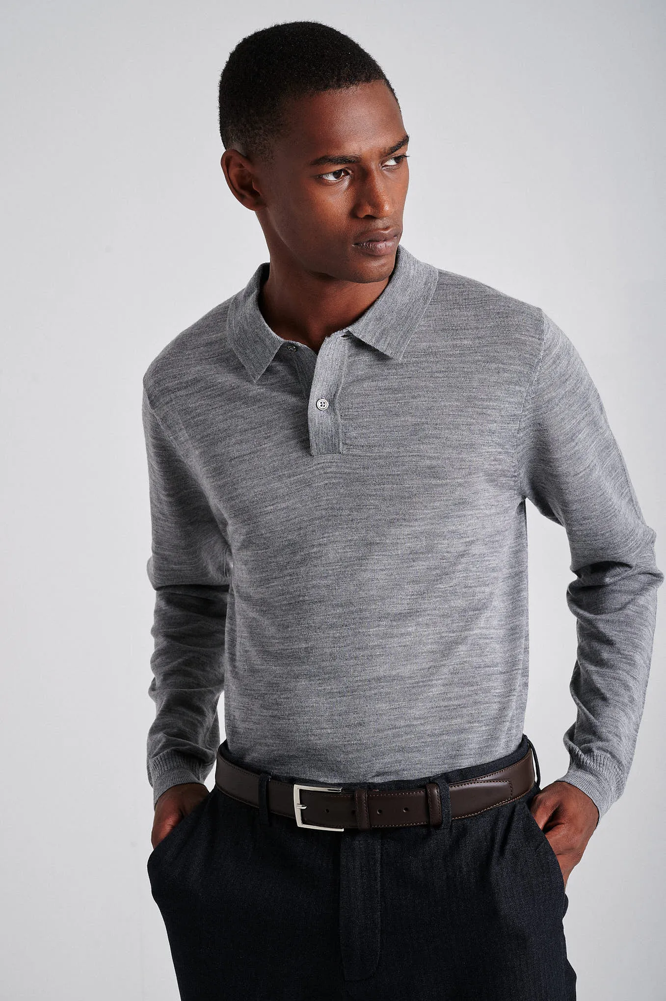 Men's extrafine merino wool polo sweater