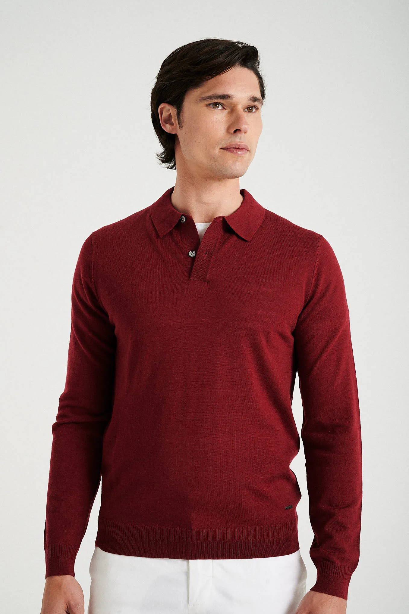 Men's extrafine merino wool polo sweater