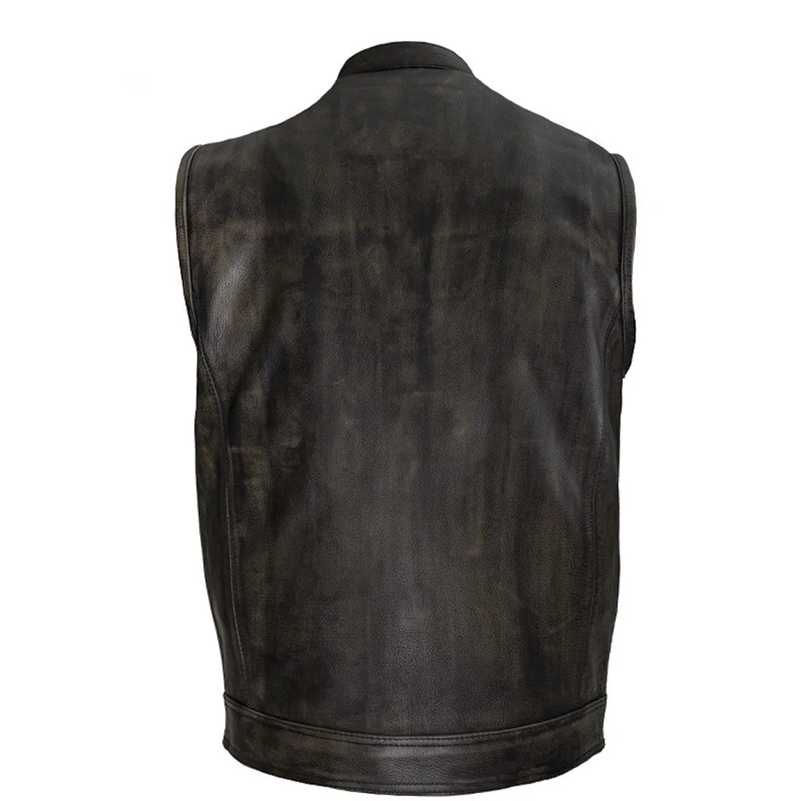 Mens SOA Style Motorcycle Club Distressed Brown Leather Biker Vest Solid Back