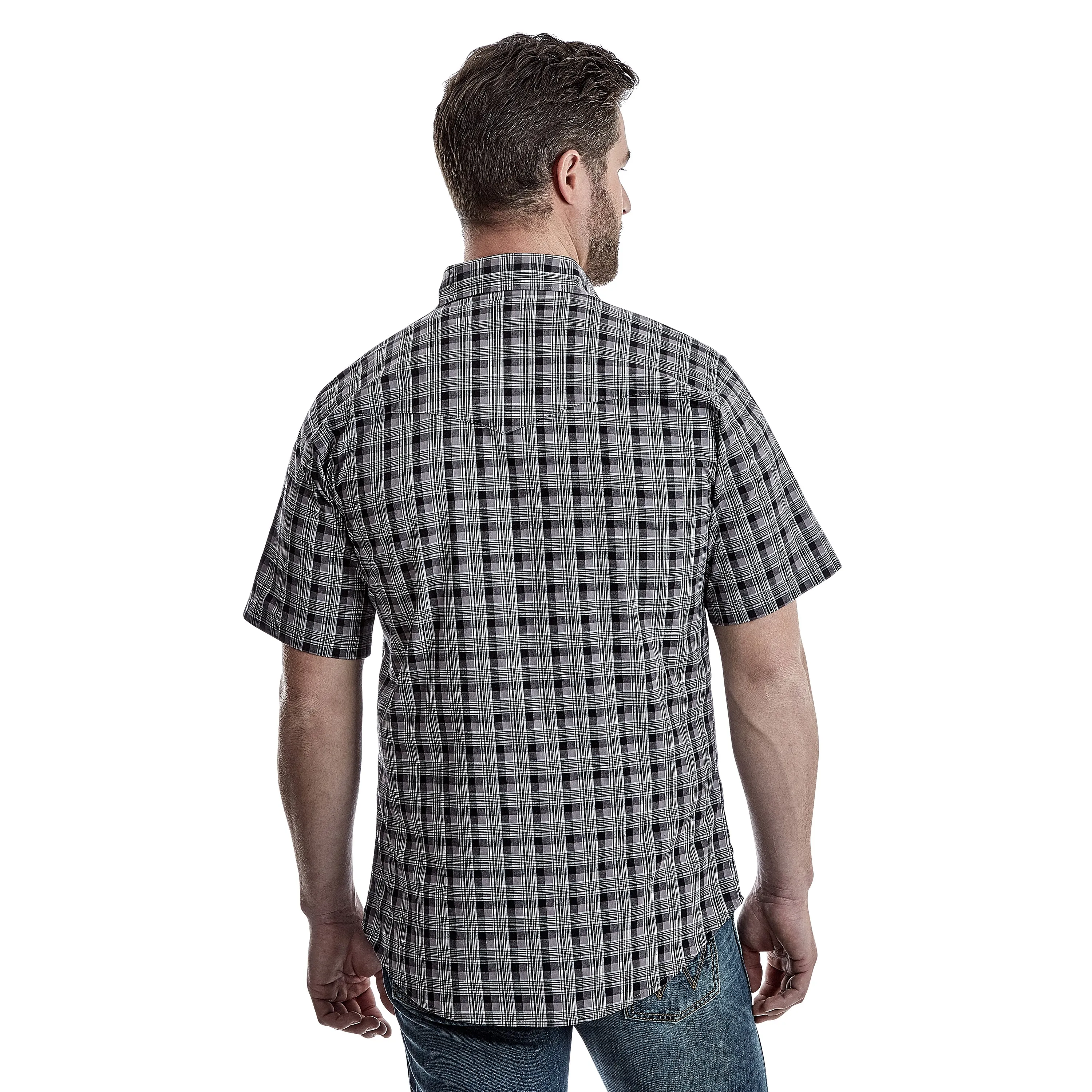 Mens Wrangler Wrinkle Resist Short Sleeve Short - Black/Grey