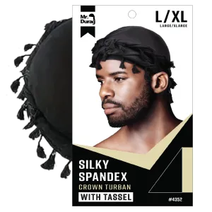 Mr. Durag Silky Spandex Crown Turban with Tassel, L/XL, Black