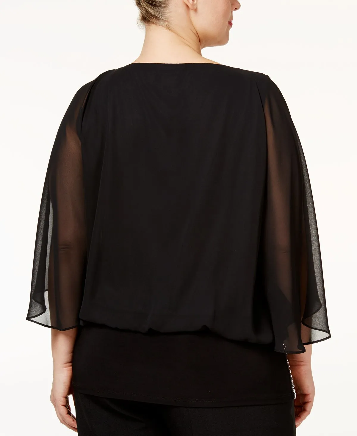 MSK Plus Size Embellished Chiffon Blouse, Black