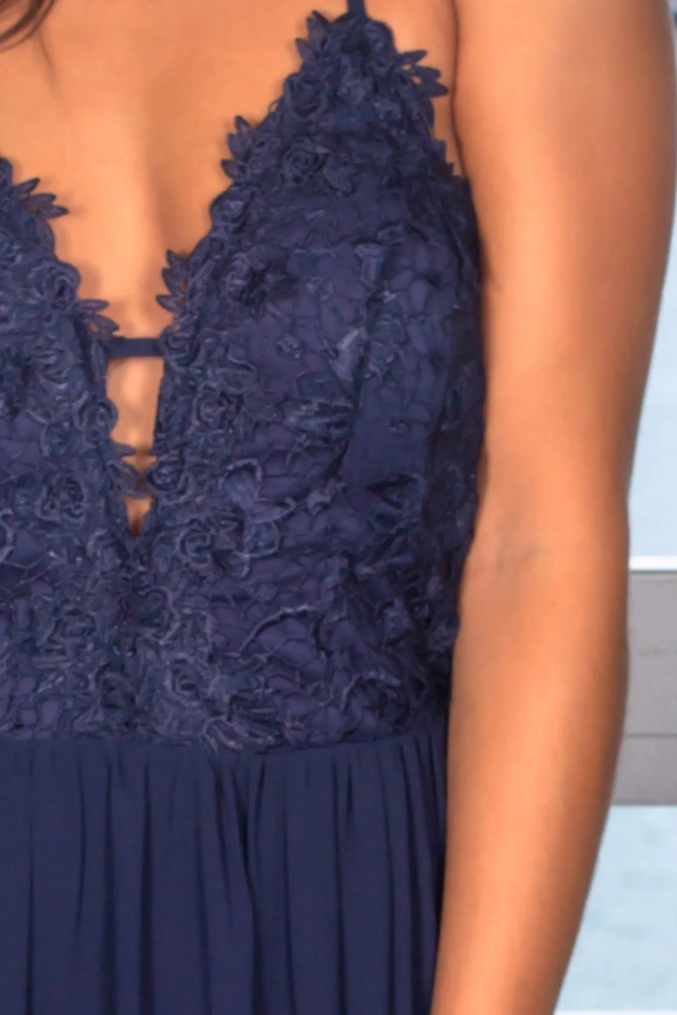 Navy Maxi Dress Embroidered Top and Strappy Back