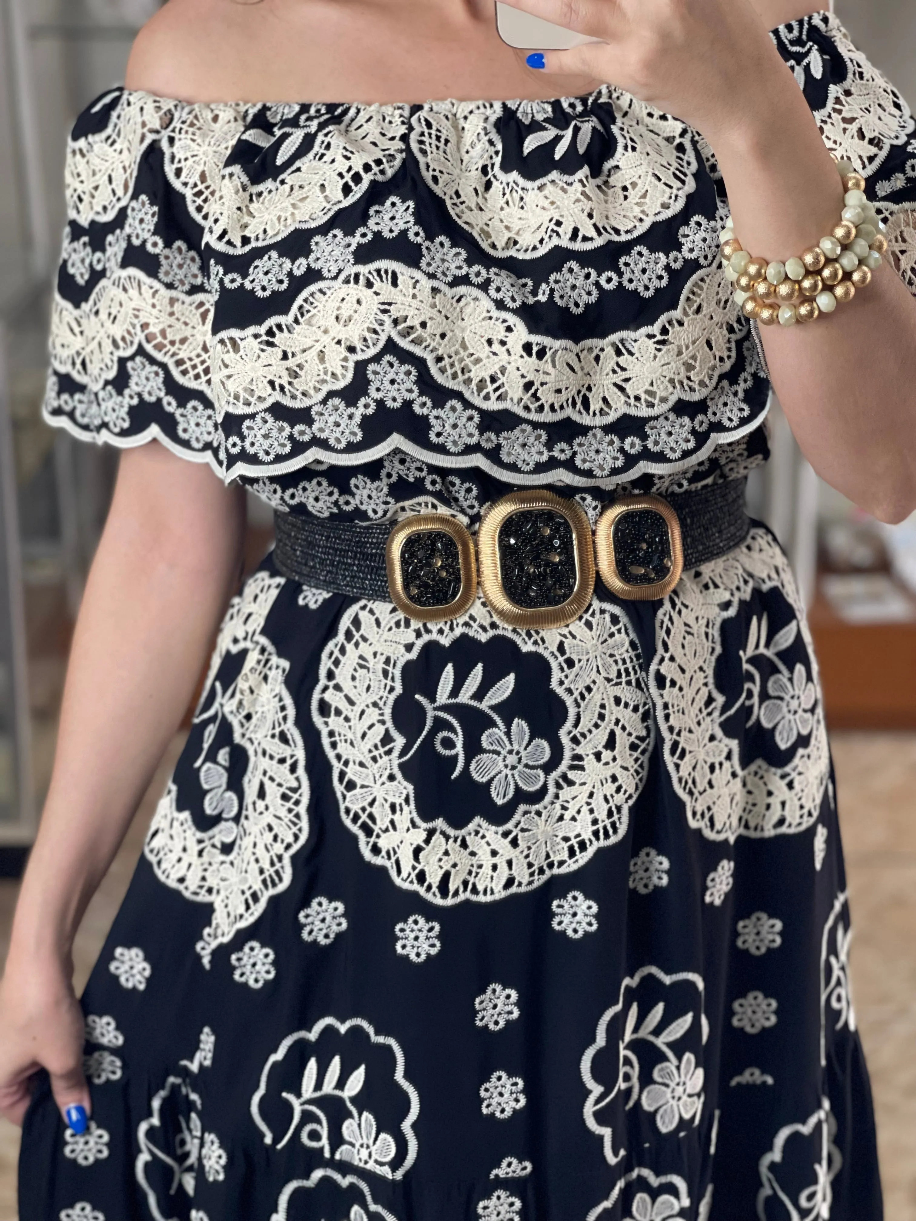 Off Shoulder Embroidered Maxi Dress