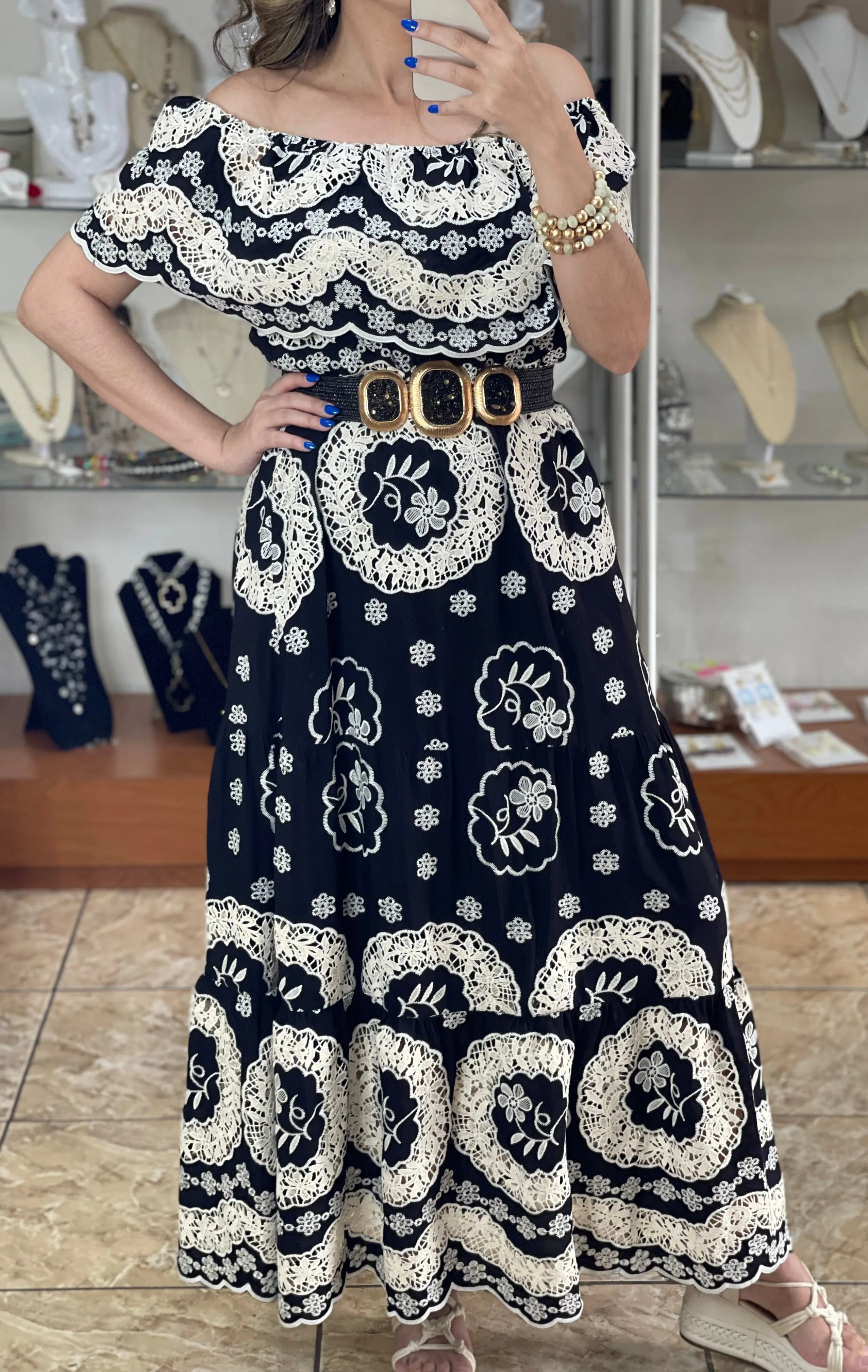 Off Shoulder Embroidered Maxi Dress