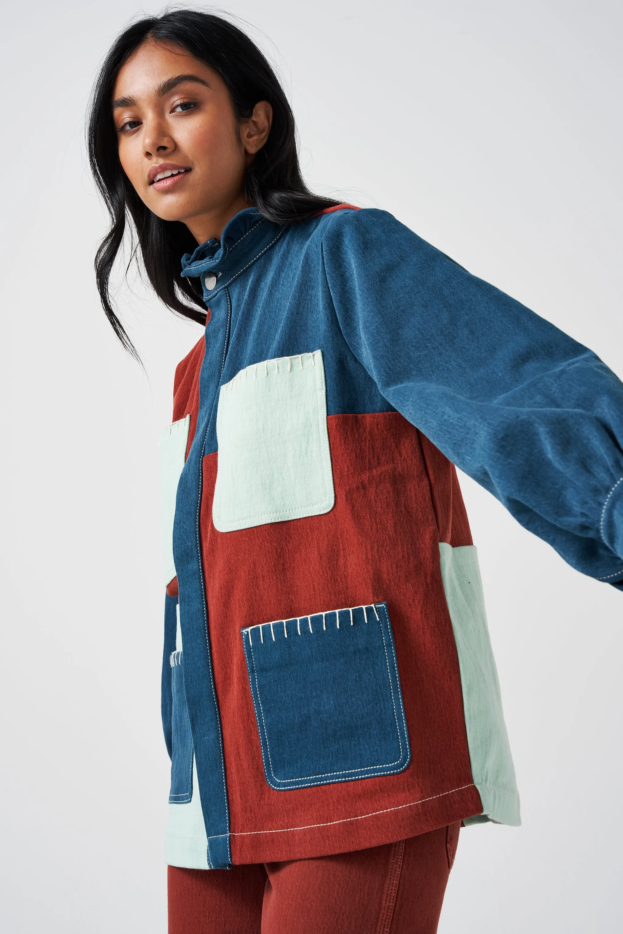 Pablo Jacket Patch in Dark Rust, Teal & Washed Mint