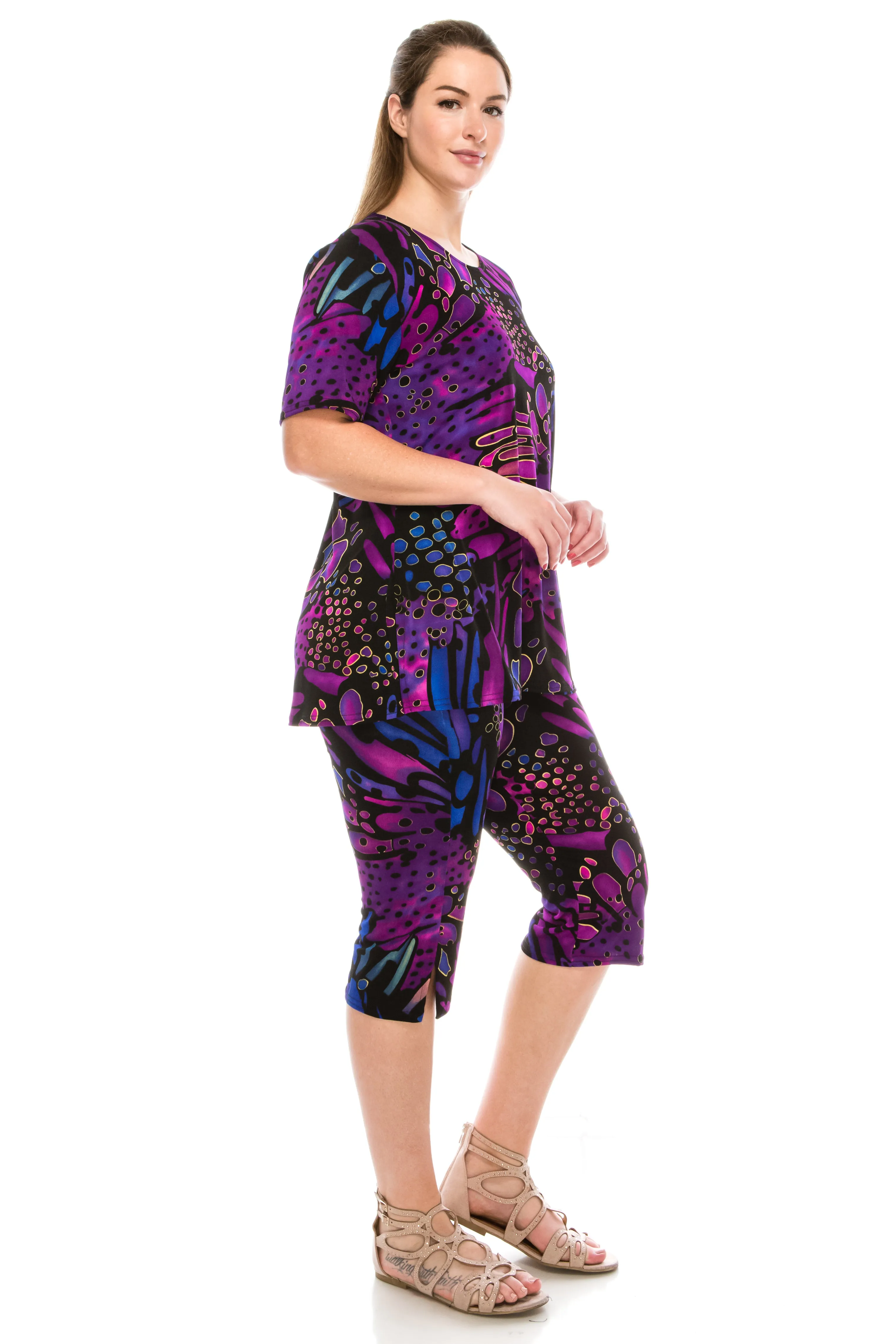 Plus Size Print  Capri Pant Set-9003BN-SXP-W207