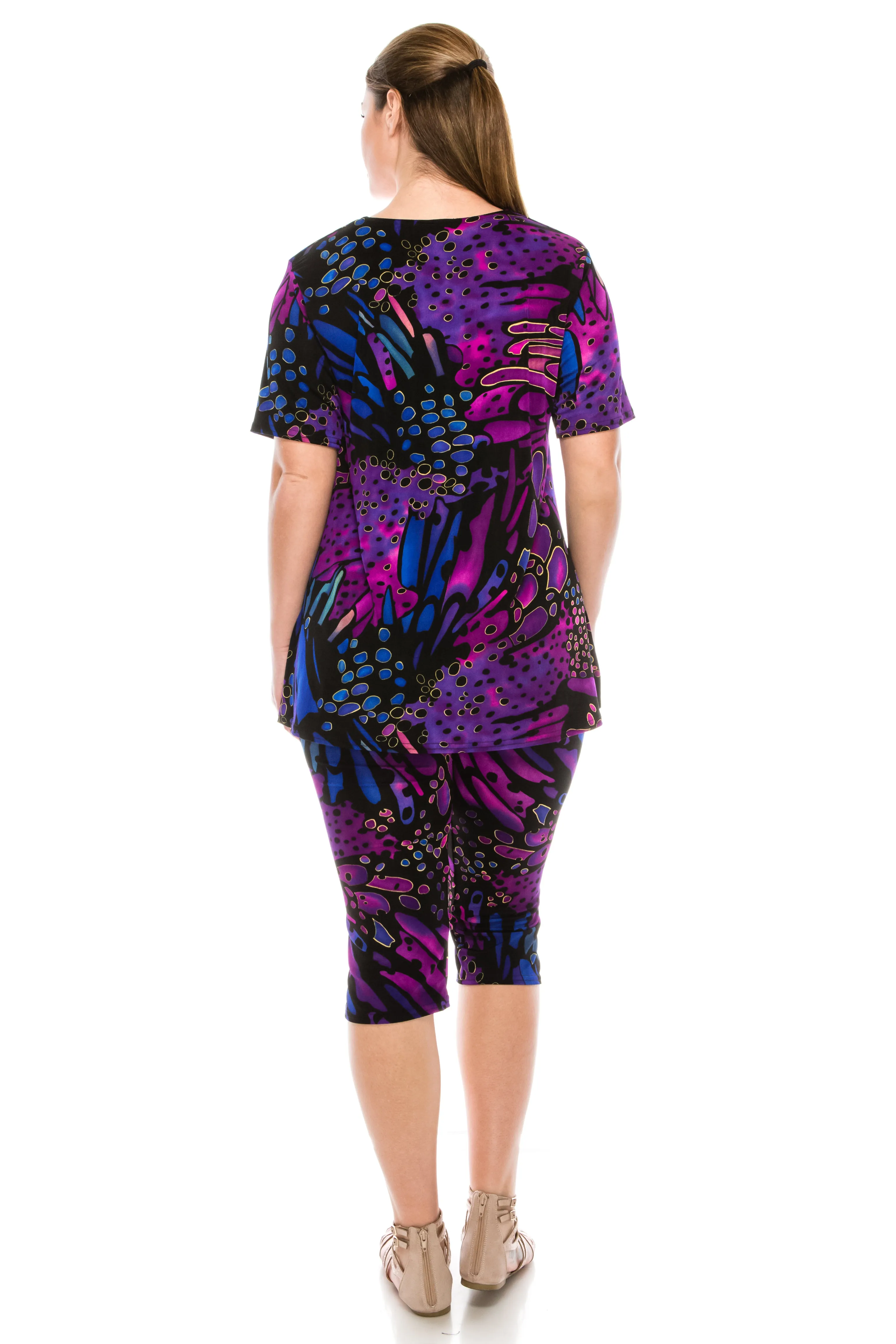 Plus Size Print  Capri Pant Set-9003BN-SXP-W207