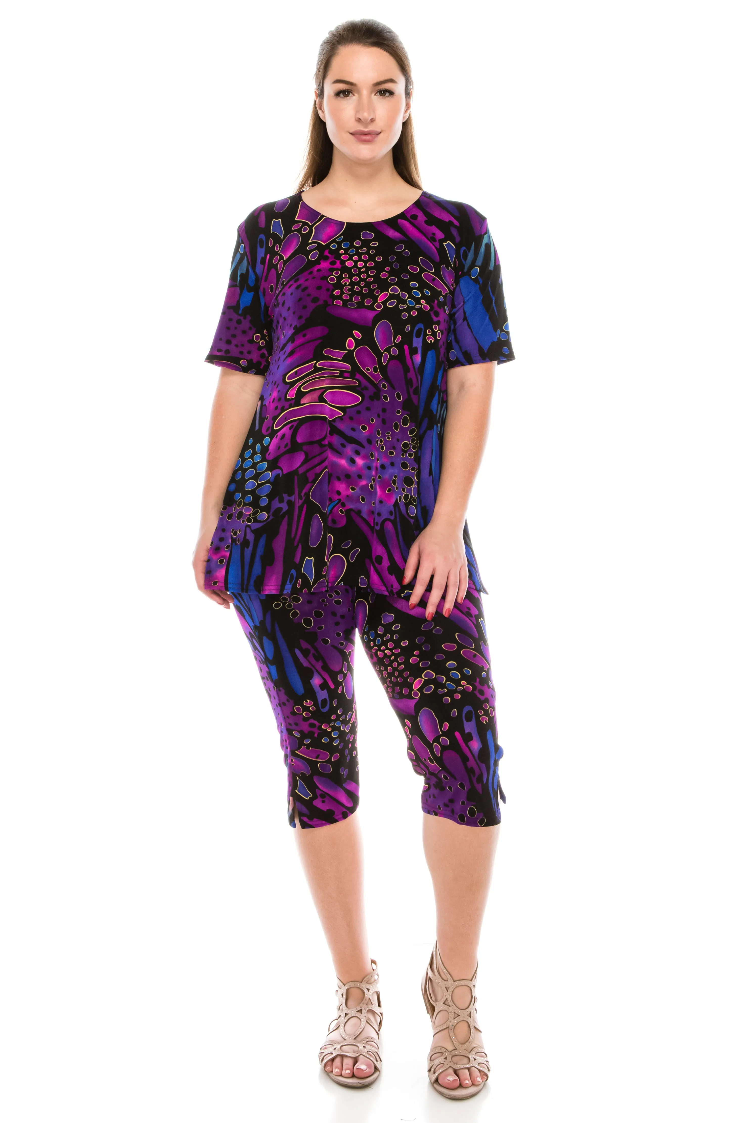 Plus Size Print  Capri Pant Set-9003BN-SXP-W207