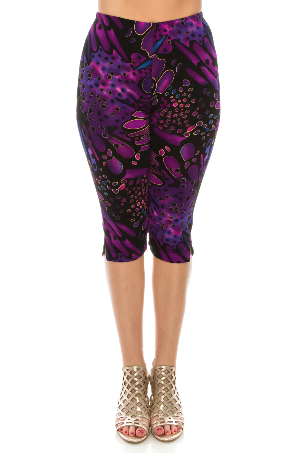 Plus Size Print Sleeveless Capri Pant Set-9002BN-TXP-W207