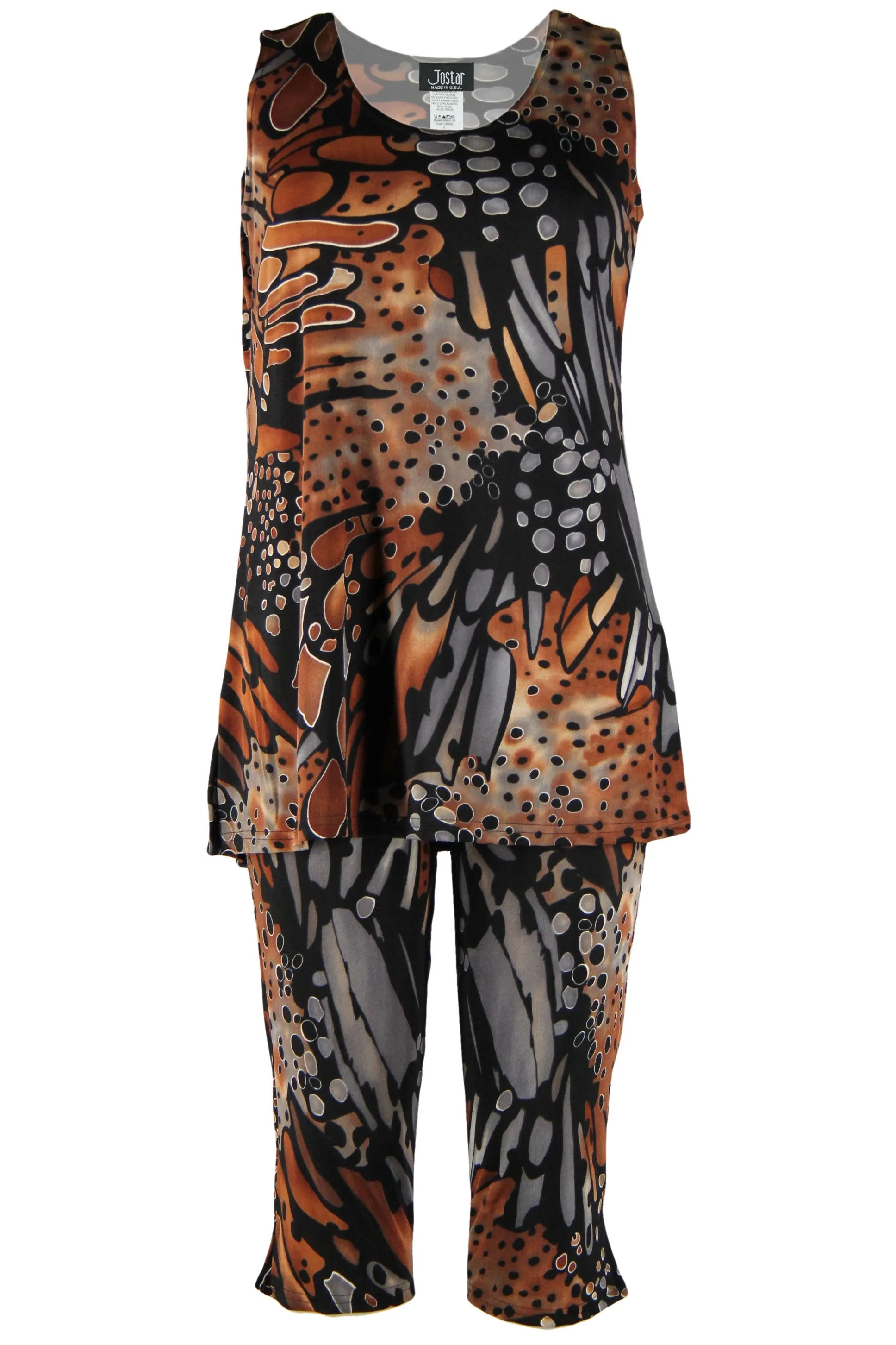 Plus Size Print Sleeveless Capri Pant Set-9002BN-TXP-W207