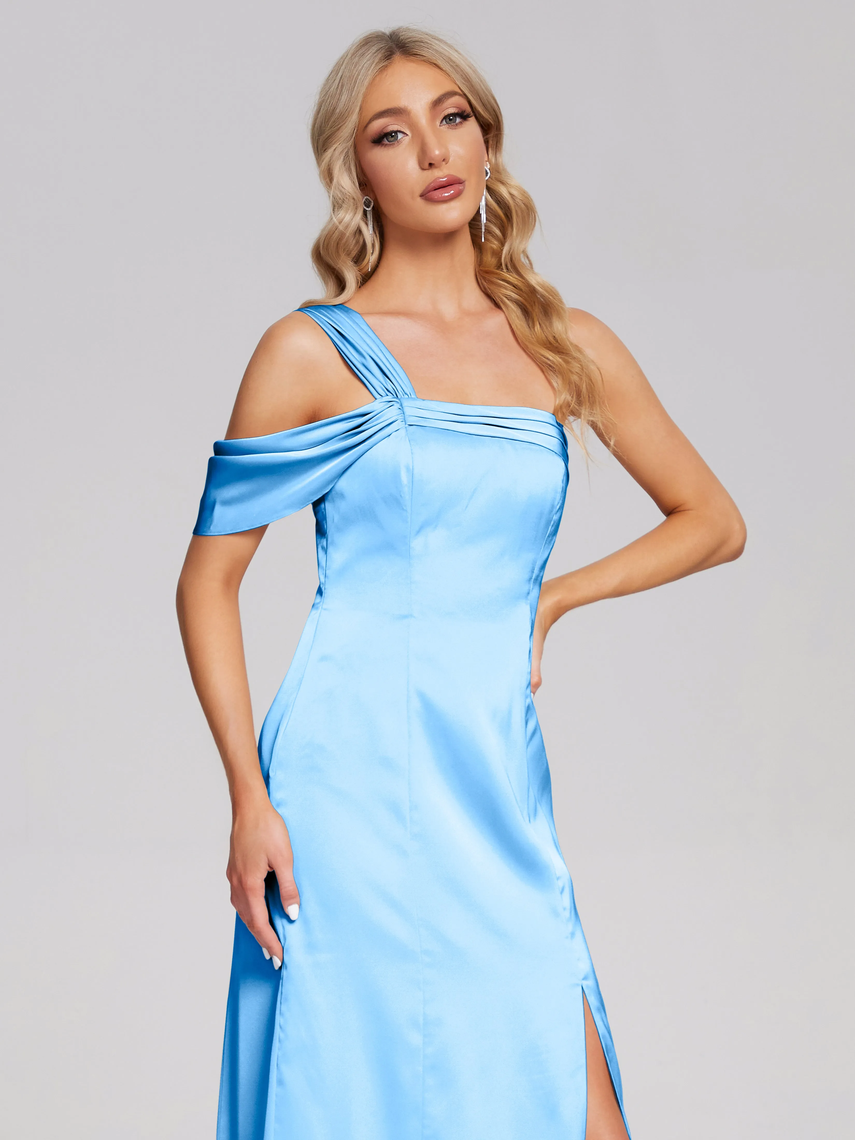 Raelyn Asymmetrical Pleats Soft Satin Dresses