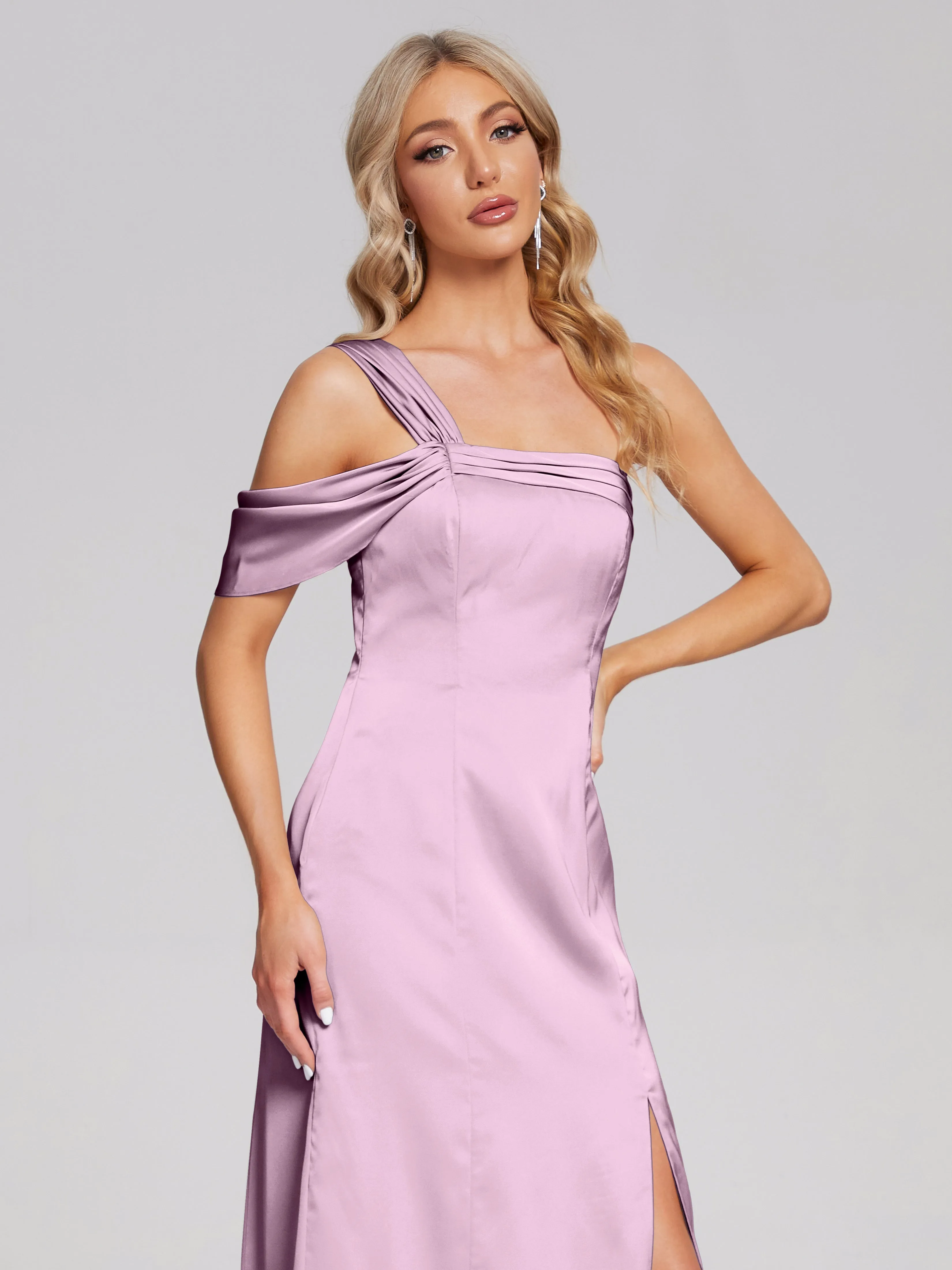 Raelyn Asymmetrical Pleats Soft Satin Dresses