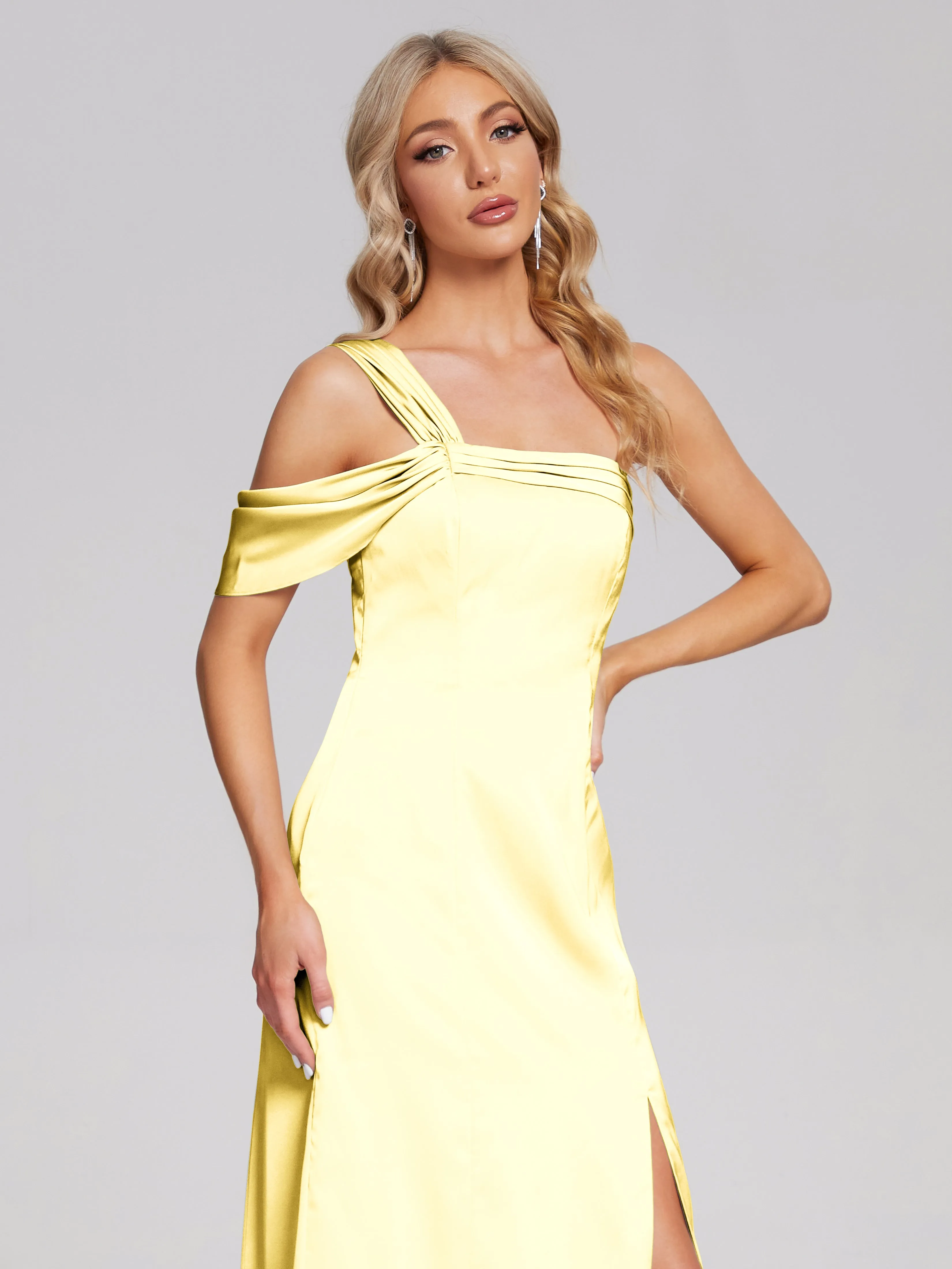 Raelyn Asymmetrical Pleats Soft Satin Dresses