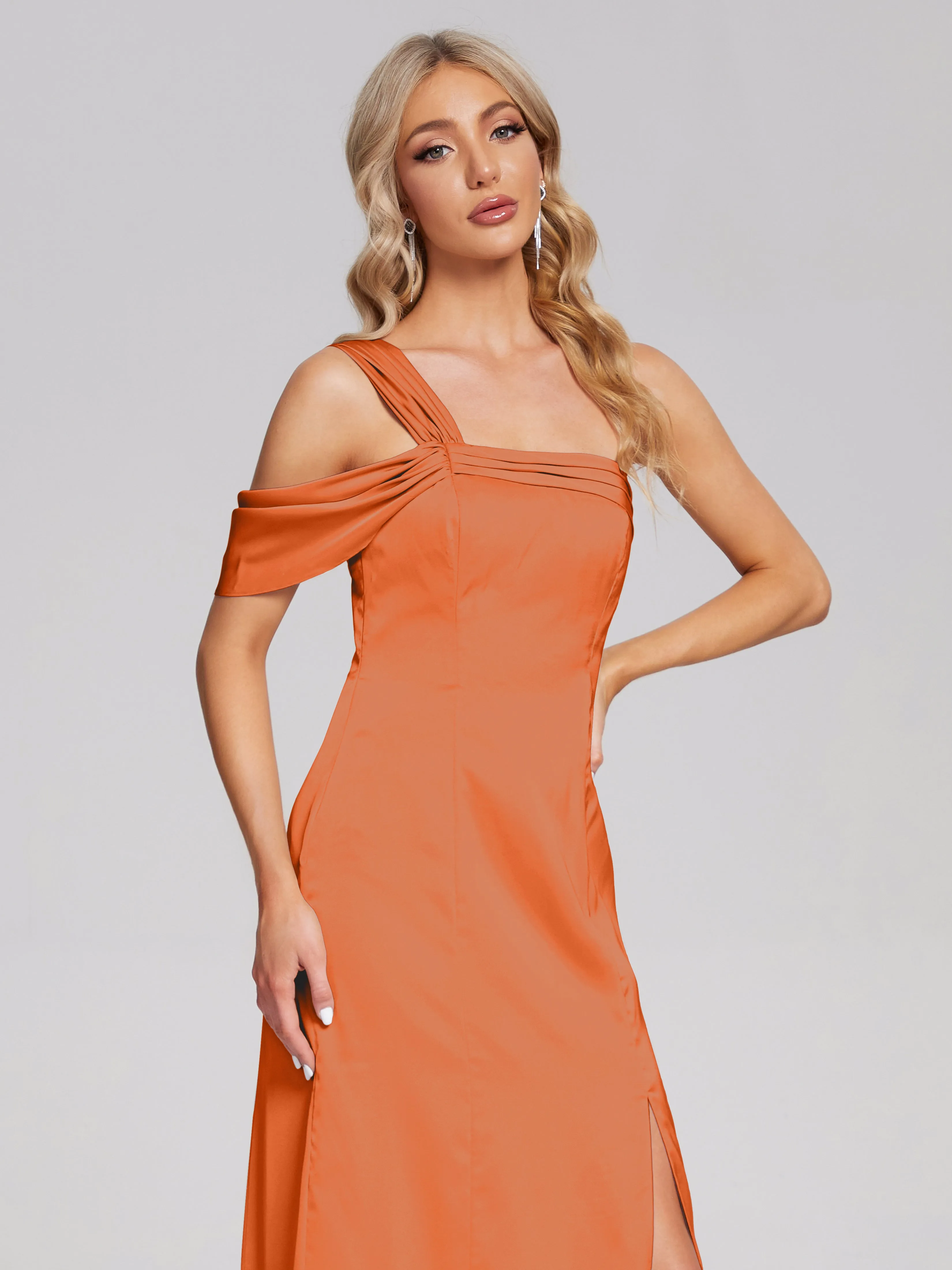 Raelyn Asymmetrical Pleats Soft Satin Dresses