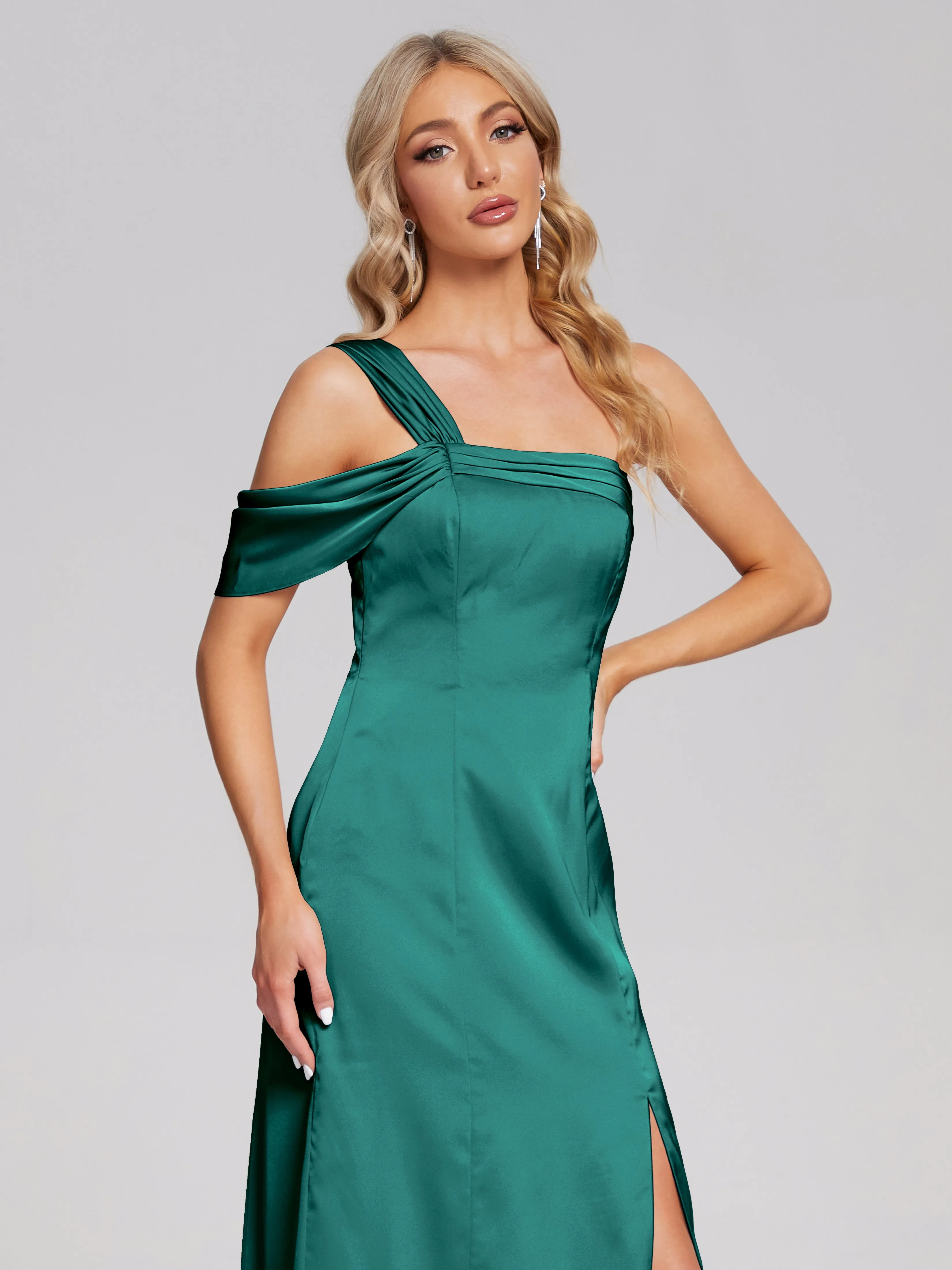 Raelyn Asymmetrical Pleats Soft Satin Dresses