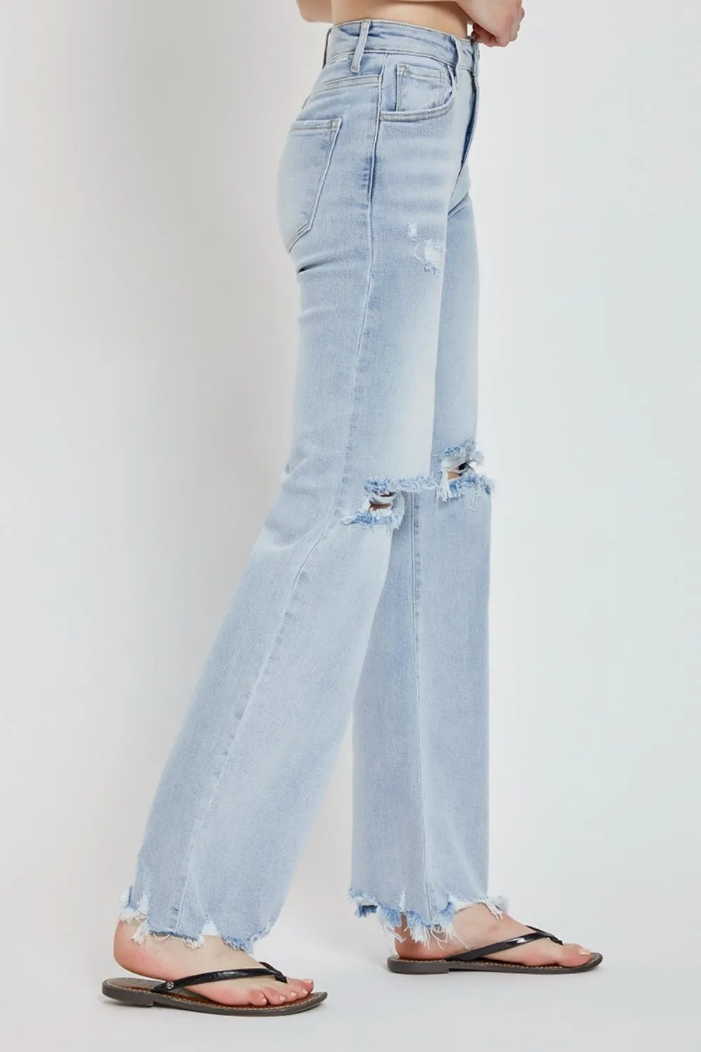 Risen Full Size High Rise Distressed Wide Leg Jeans