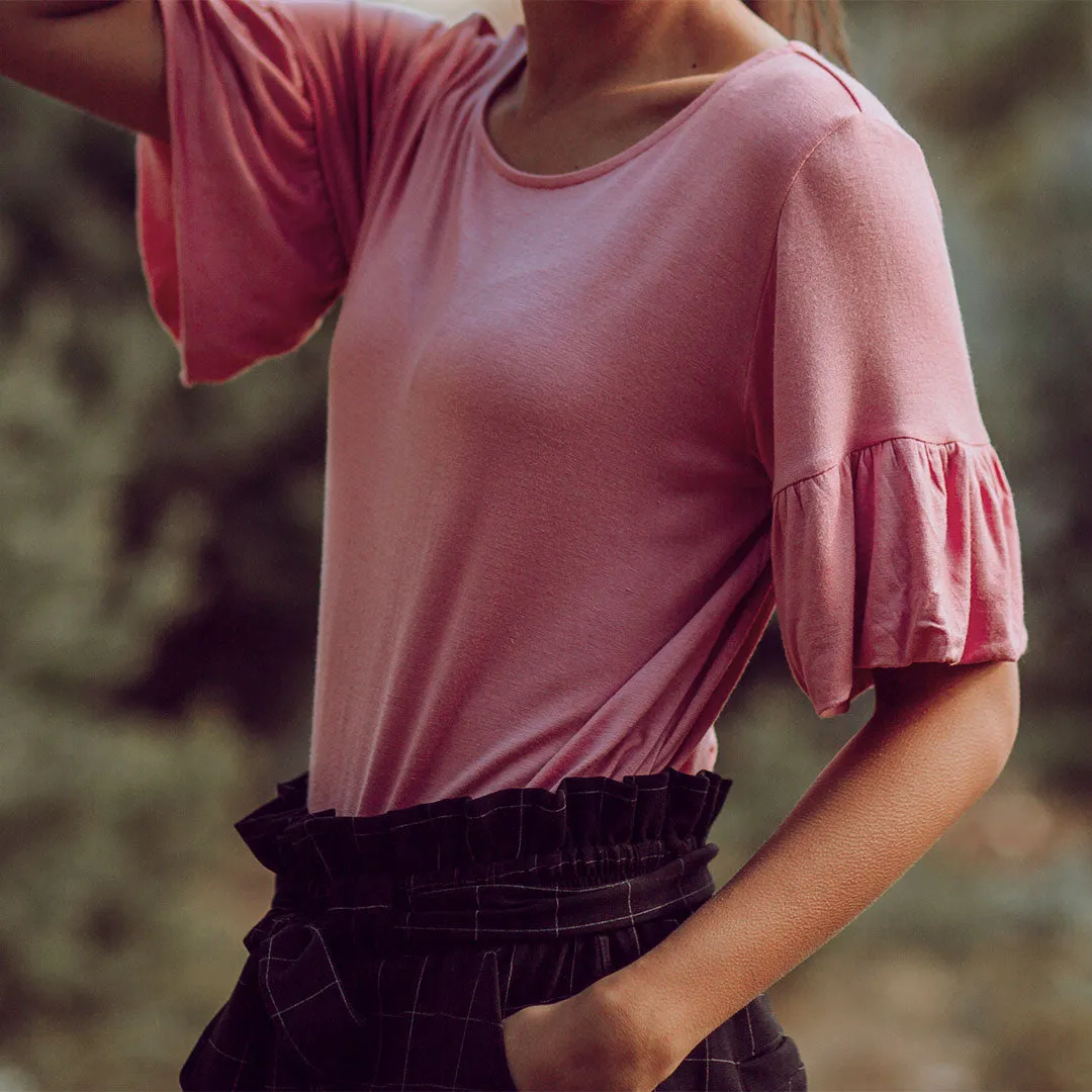 Ruffle Sleeve Tee, Bashful Pink