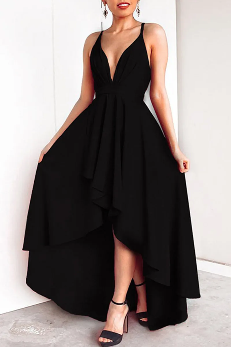 Sexy Formal Solid Asymmetrical V Neck Dresses