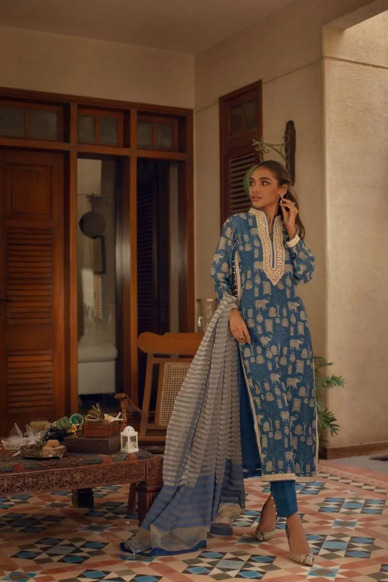 Shehrnaz - Blue Digitally Print long Shirt - SHK-1071