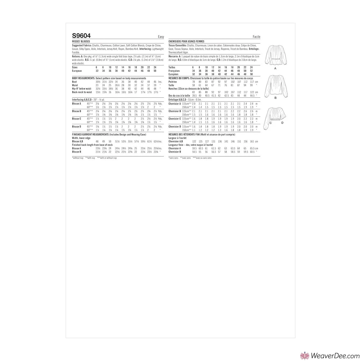 Simplicity Pattern S9604 Misses' Blouses