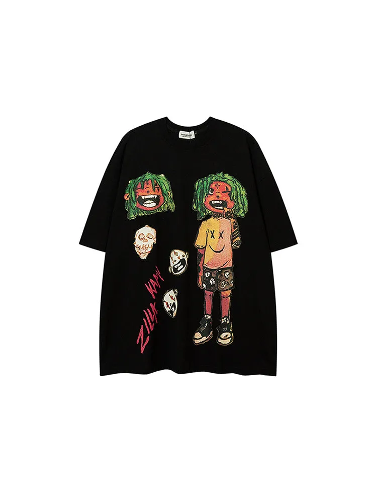 Skull Cartoon Print Loose Street Fashion T-Shirt