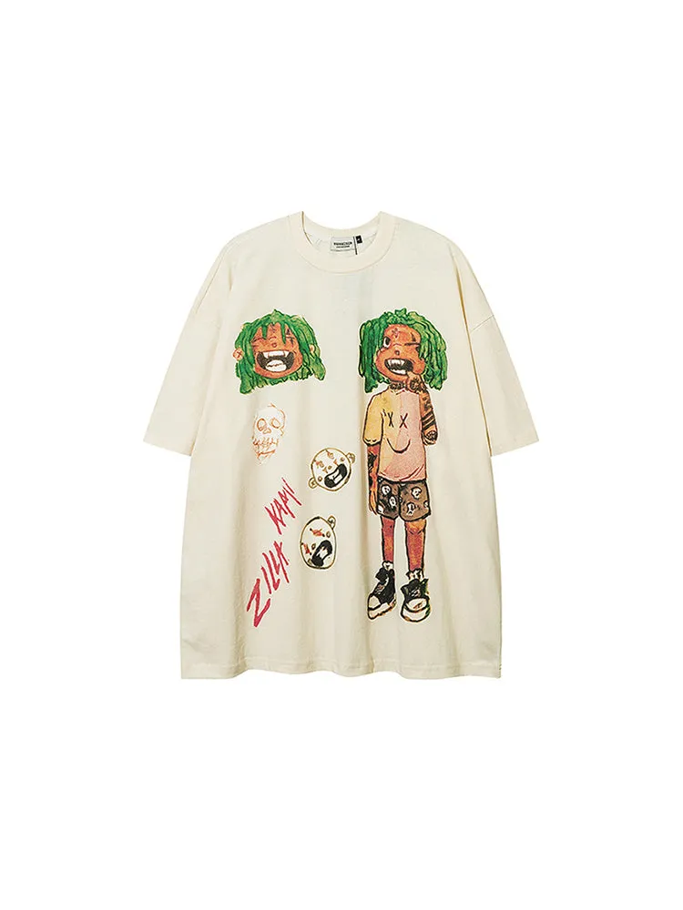 Skull Cartoon Print Loose Street Fashion T-Shirt