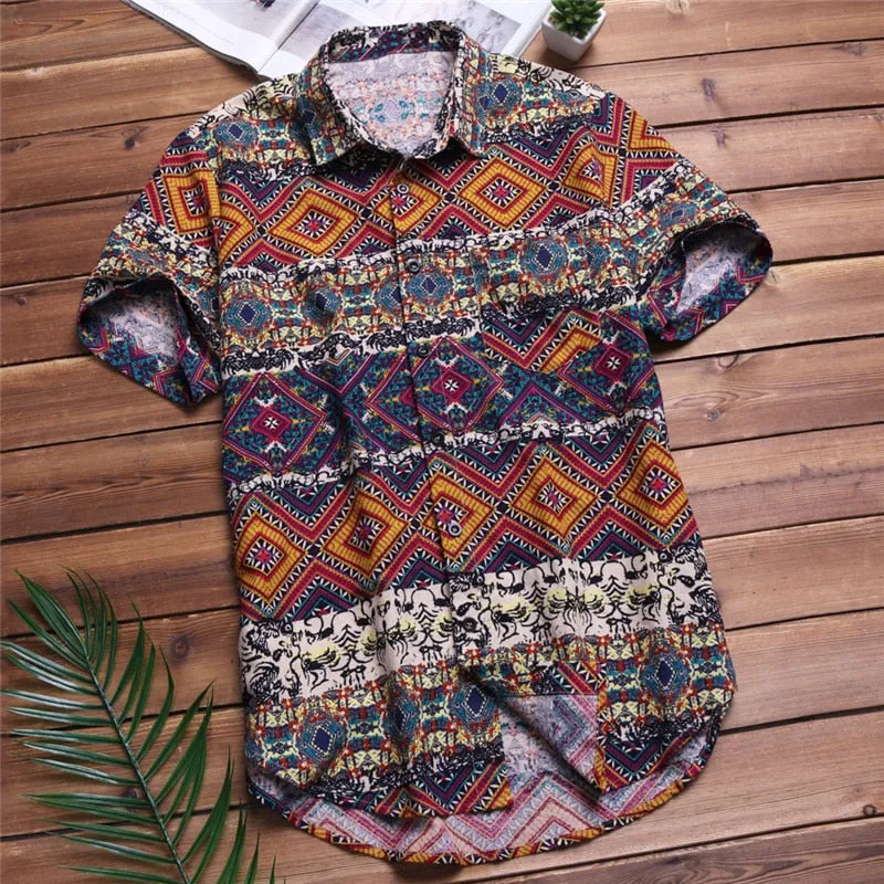 Slim Fit Cotton Boho Floral Short Sleeve