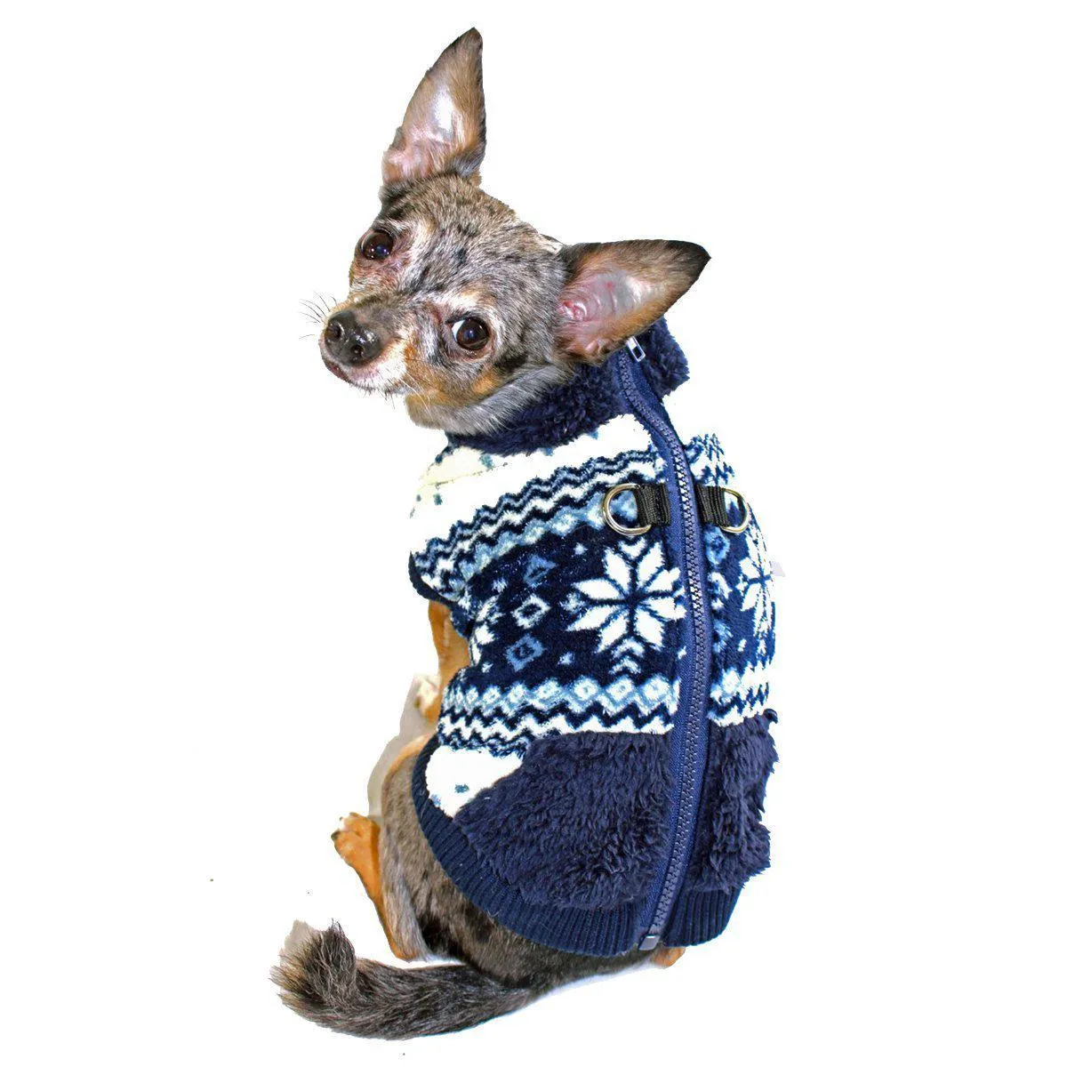 Snowflake Fleece Dog Coat Vest Navy XLarge