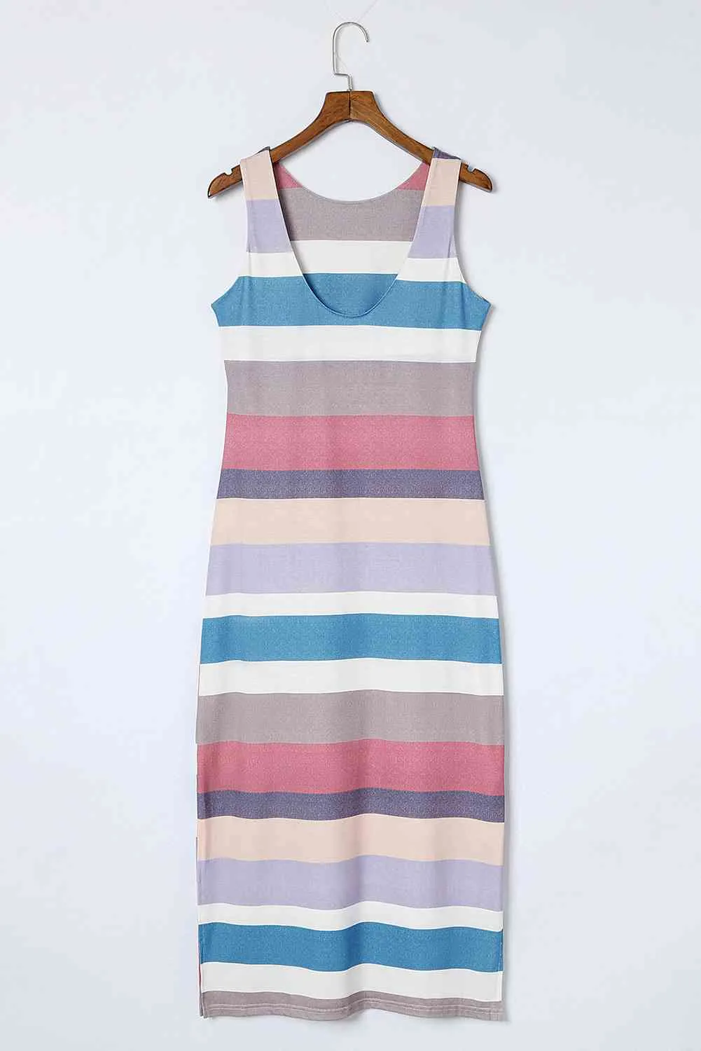 Striped Slit Sleeveless Maxi Dress