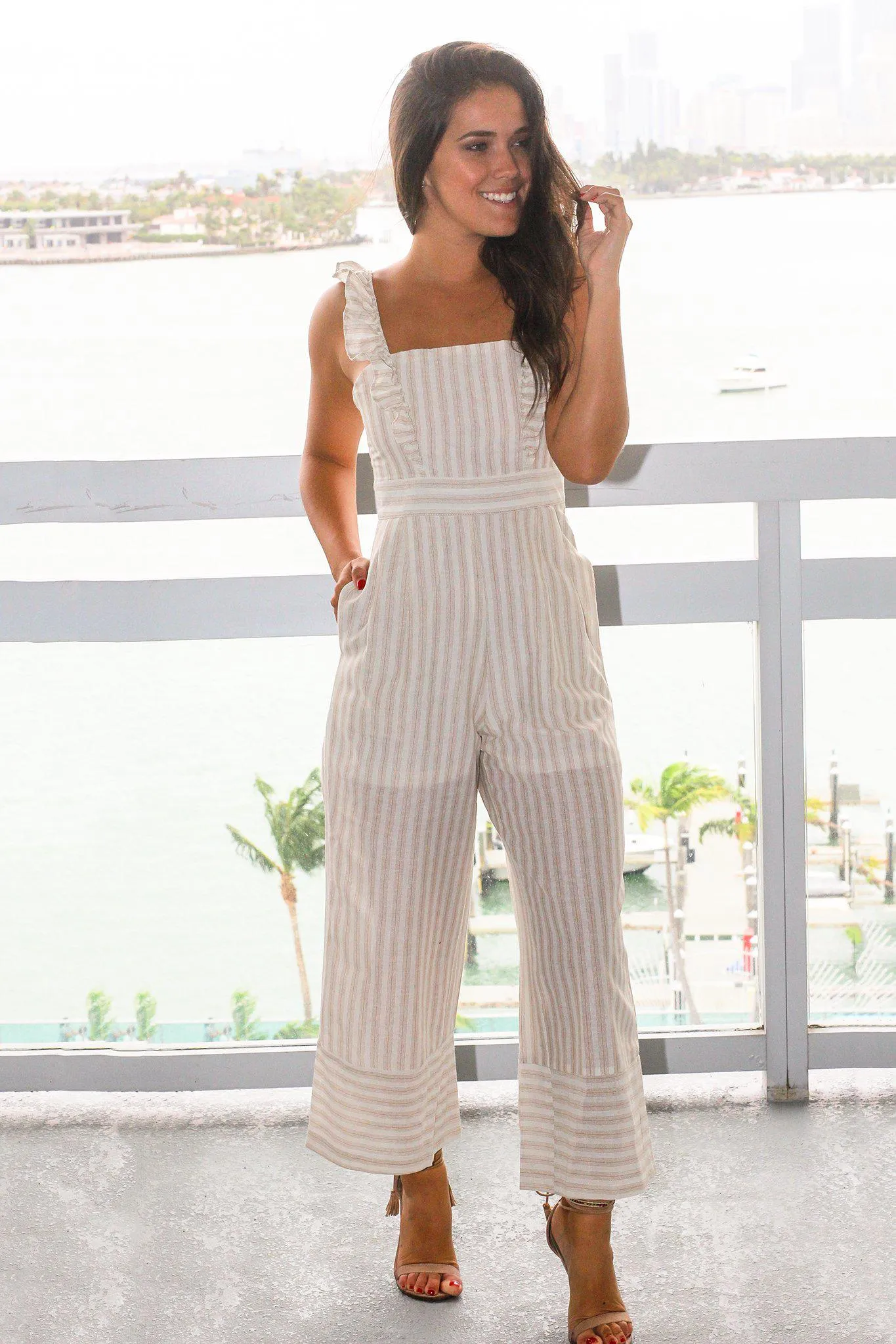 Taupe Striped Jumpsuit