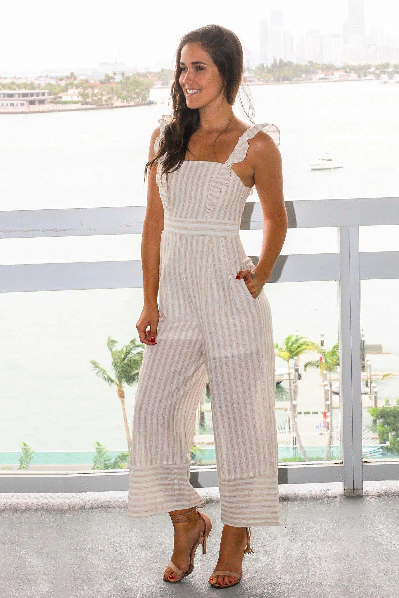 Taupe Striped Jumpsuit