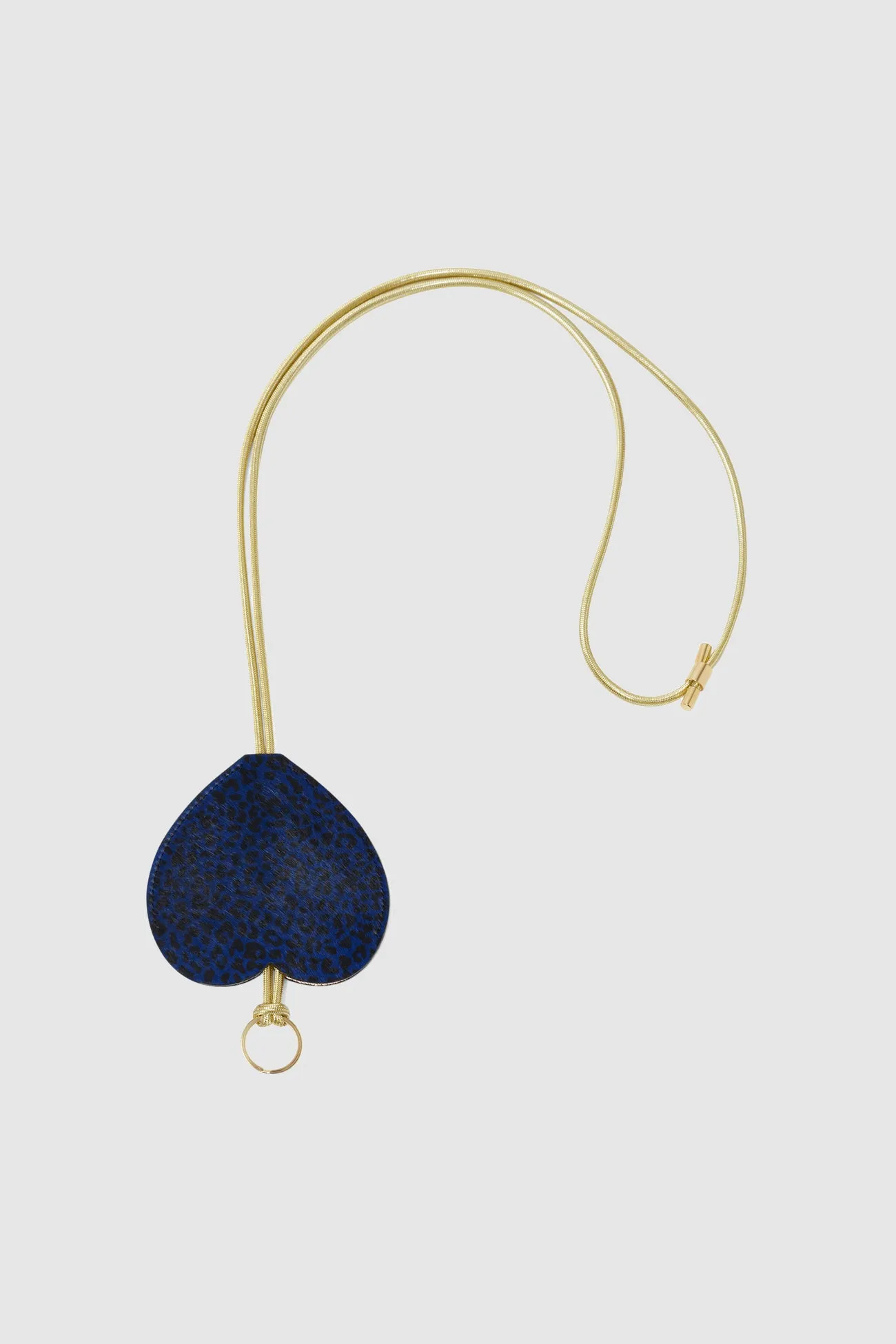 The Minis - Long Heart Keychain in blue Cheetah leather