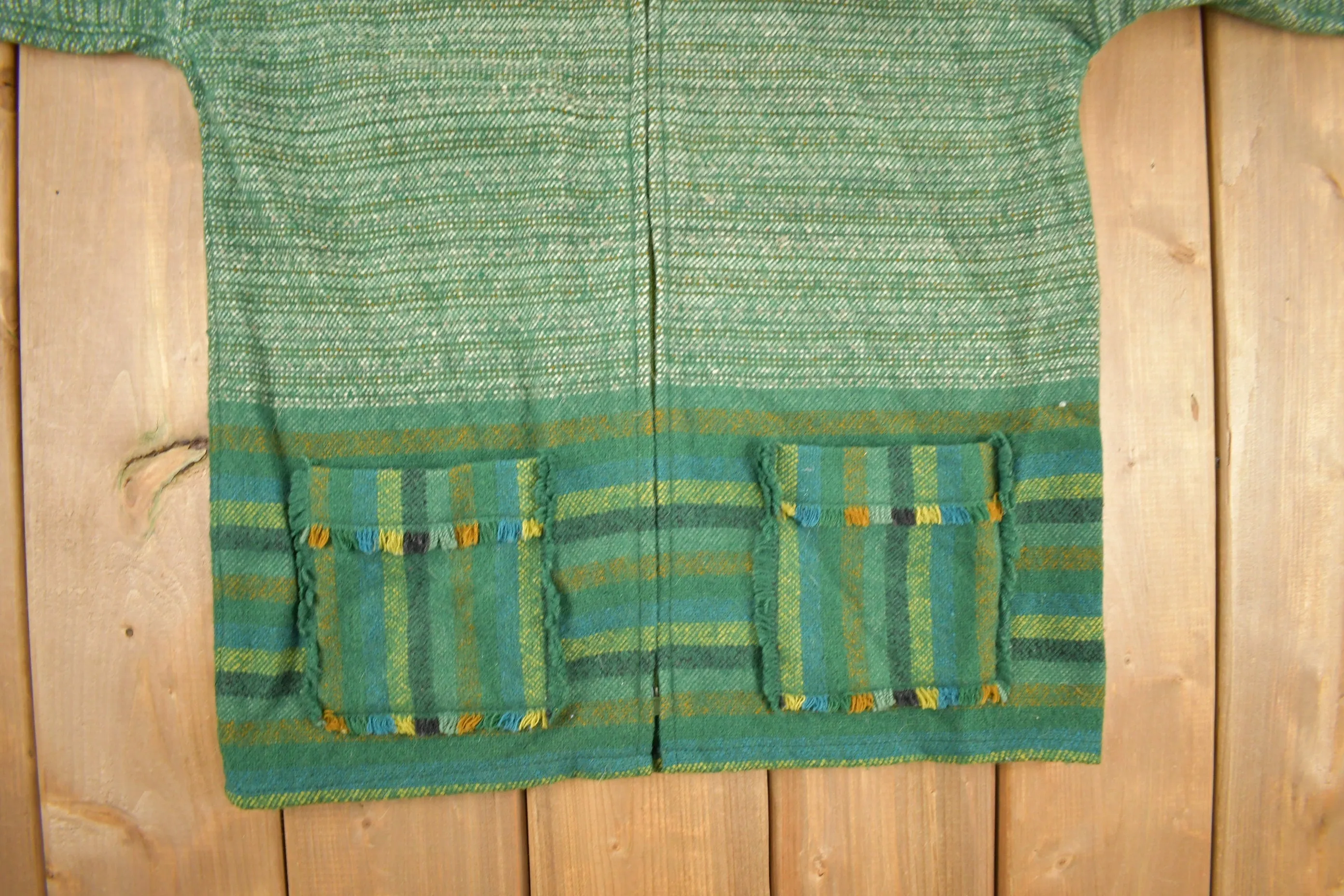 Vintage 1960s 100% Wool Green Knit Zip Up Sweater