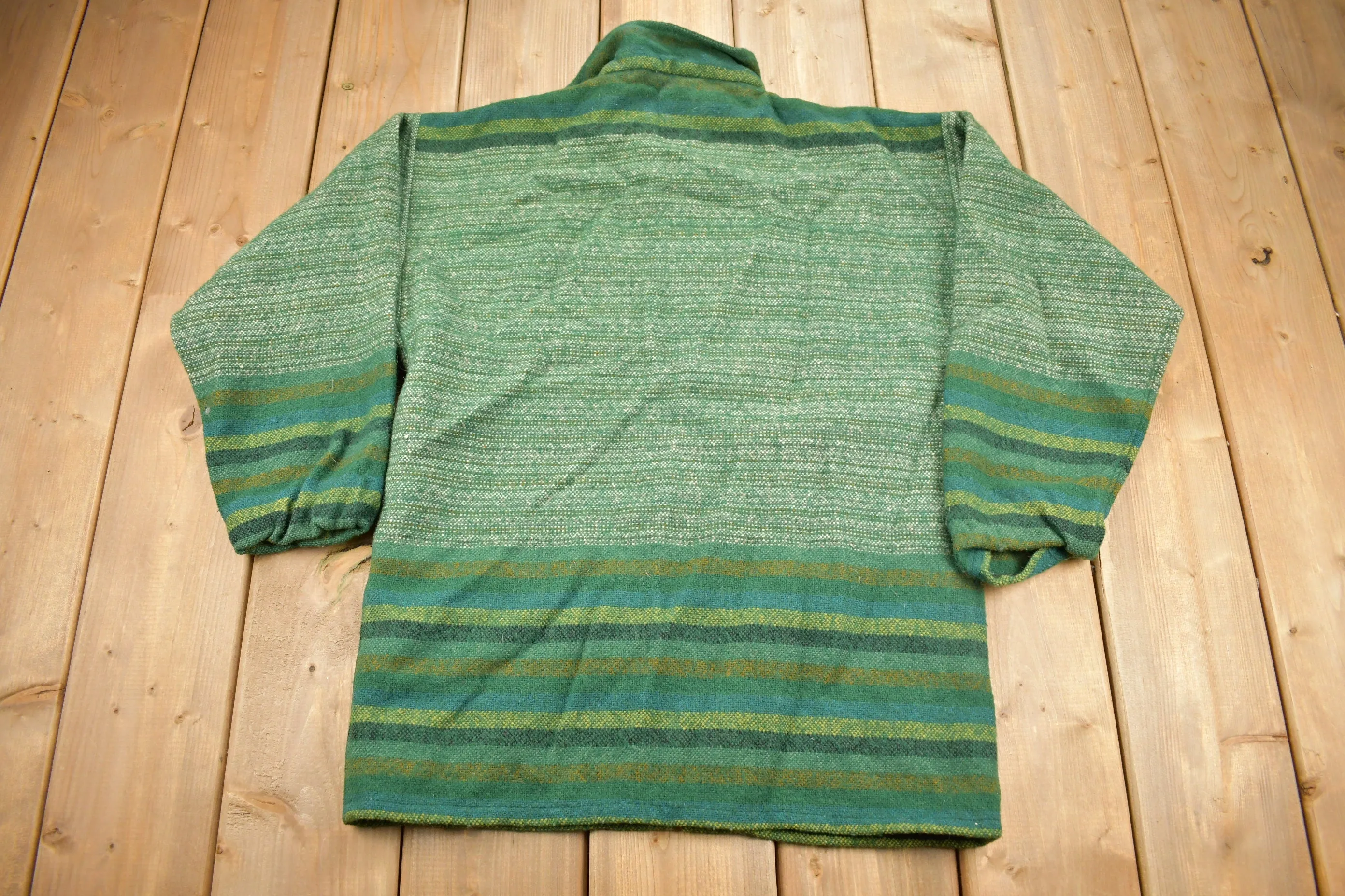 Vintage 1960s 100% Wool Green Knit Zip Up Sweater