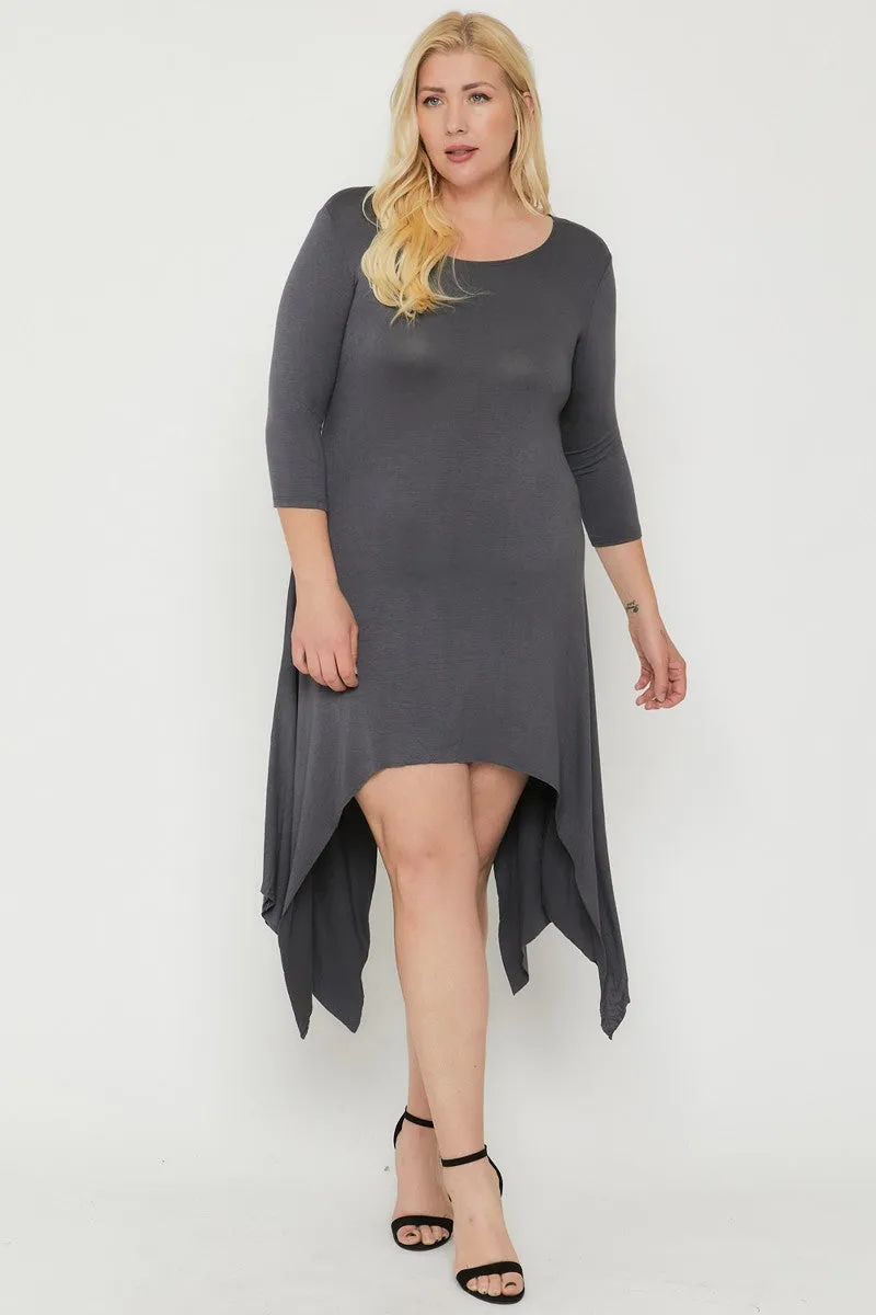 Voluptuous ( ) Plus Asymmetrical Raw Edge Hem Solid Dress - 3 colors - Ships from The USA