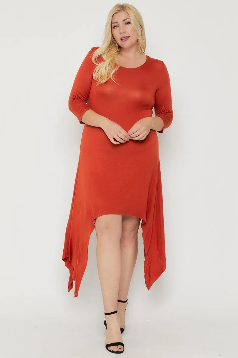 Voluptuous ( ) Plus Asymmetrical Raw Edge Hem Solid Dress - 3 colors - Ships from The USA