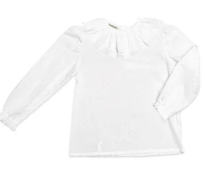 White Dots Plumetti Lace Collar Girl's Blouse