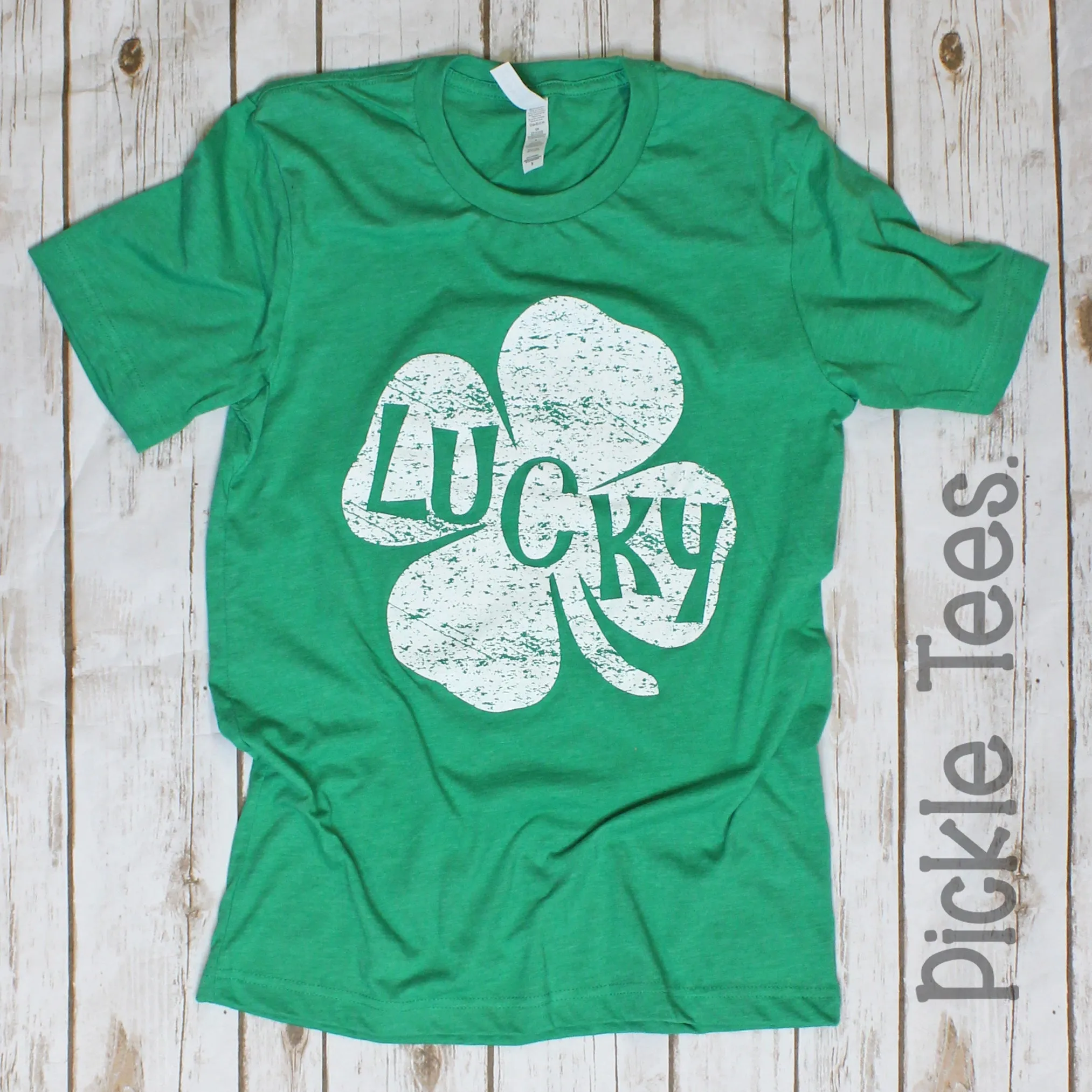 White Lucky Shamrock Green Crew Tee