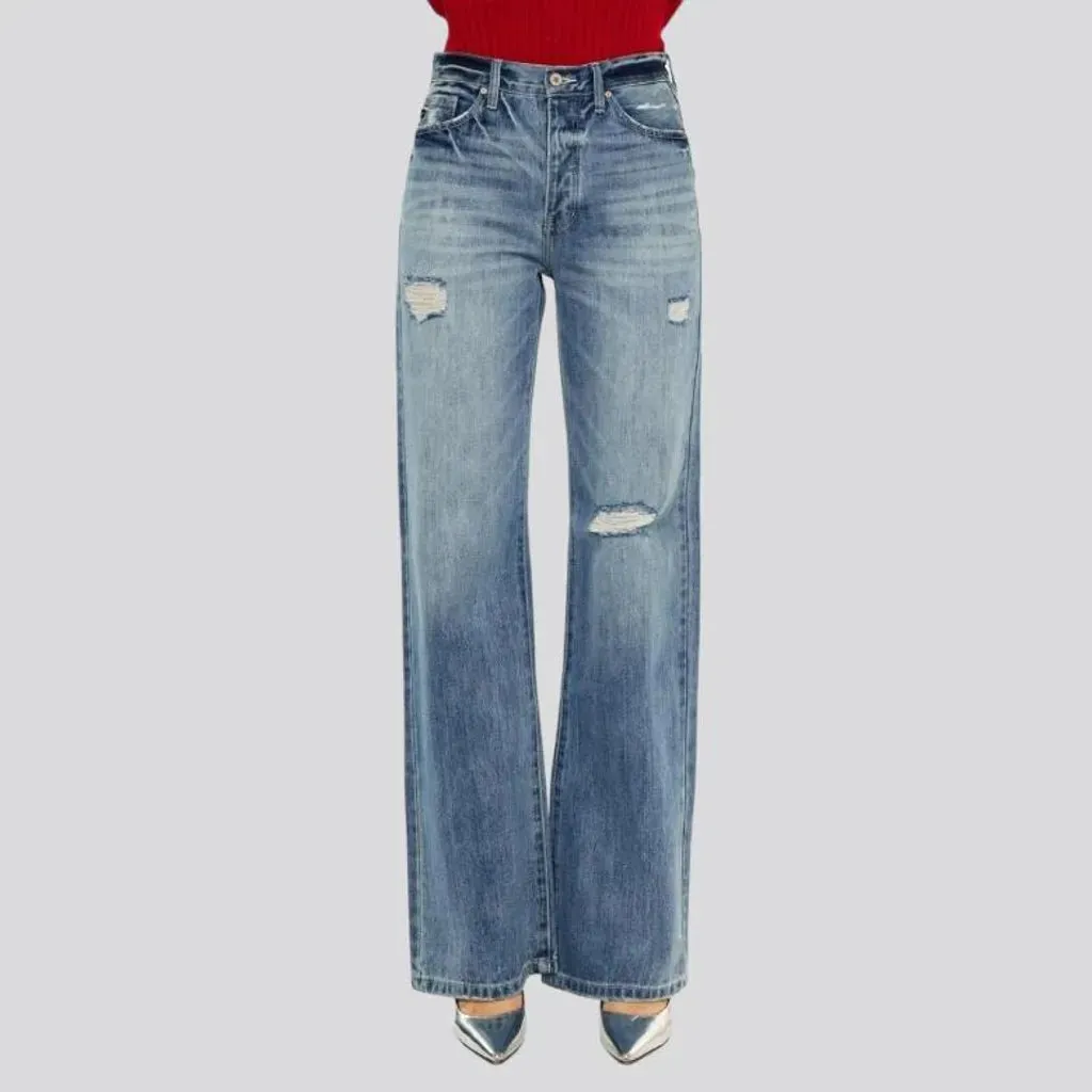 Wide-leg distressed jeans
 for women