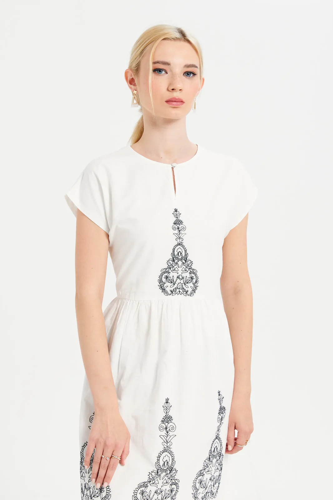 Women White Embroidered Dress