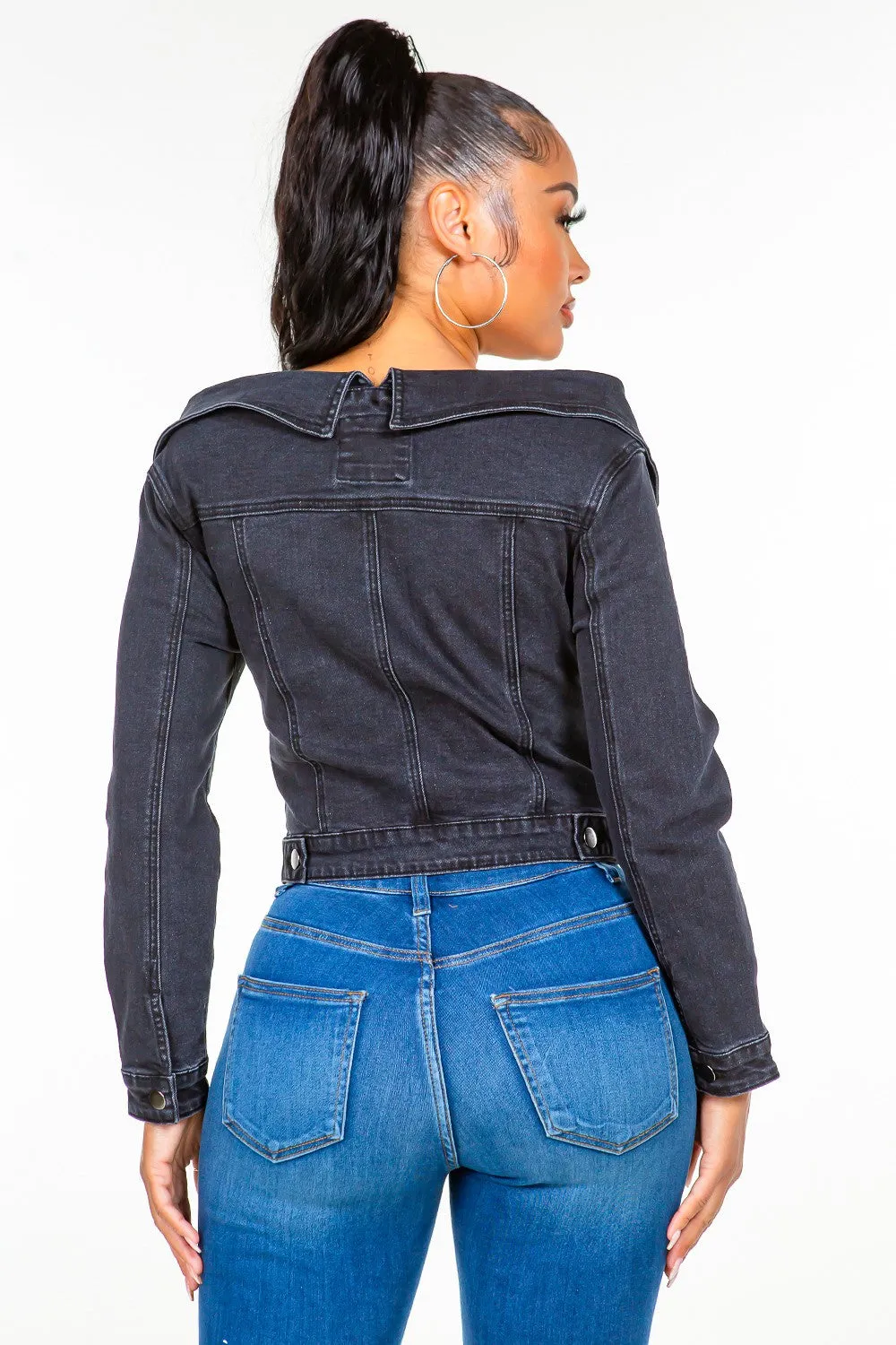 Women's Casual  Off Shoulder Lace Up Denim Jacket