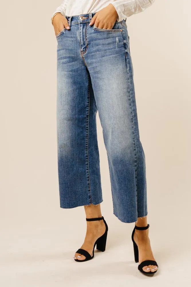 Yandow Wide Leg Cropped Denim in Medium Wash